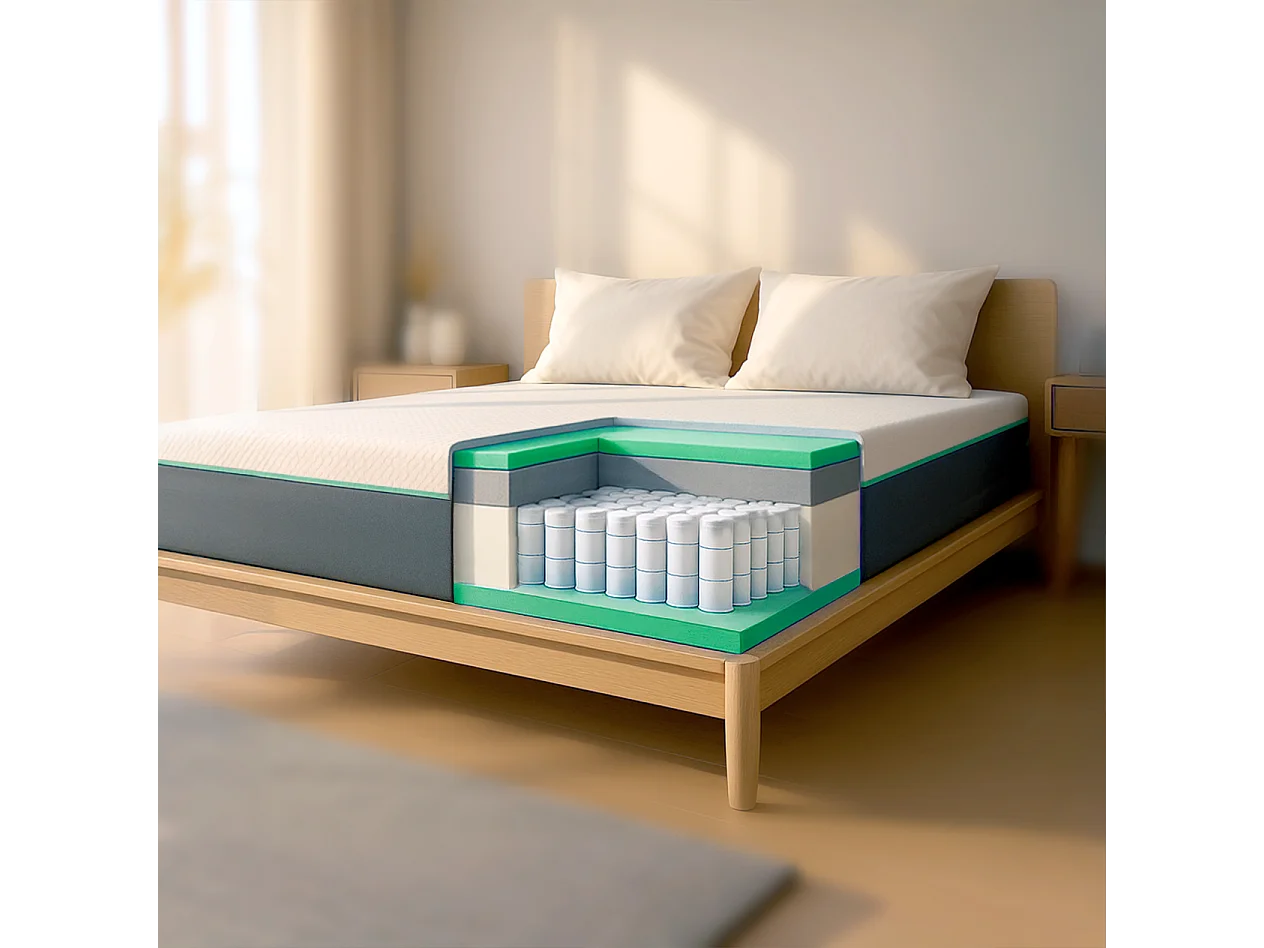 Matelas double français 140x190 mousse mémoire Breeze & ressorts | H 25 cm | Certif. médical classe 1 | Déhoussable