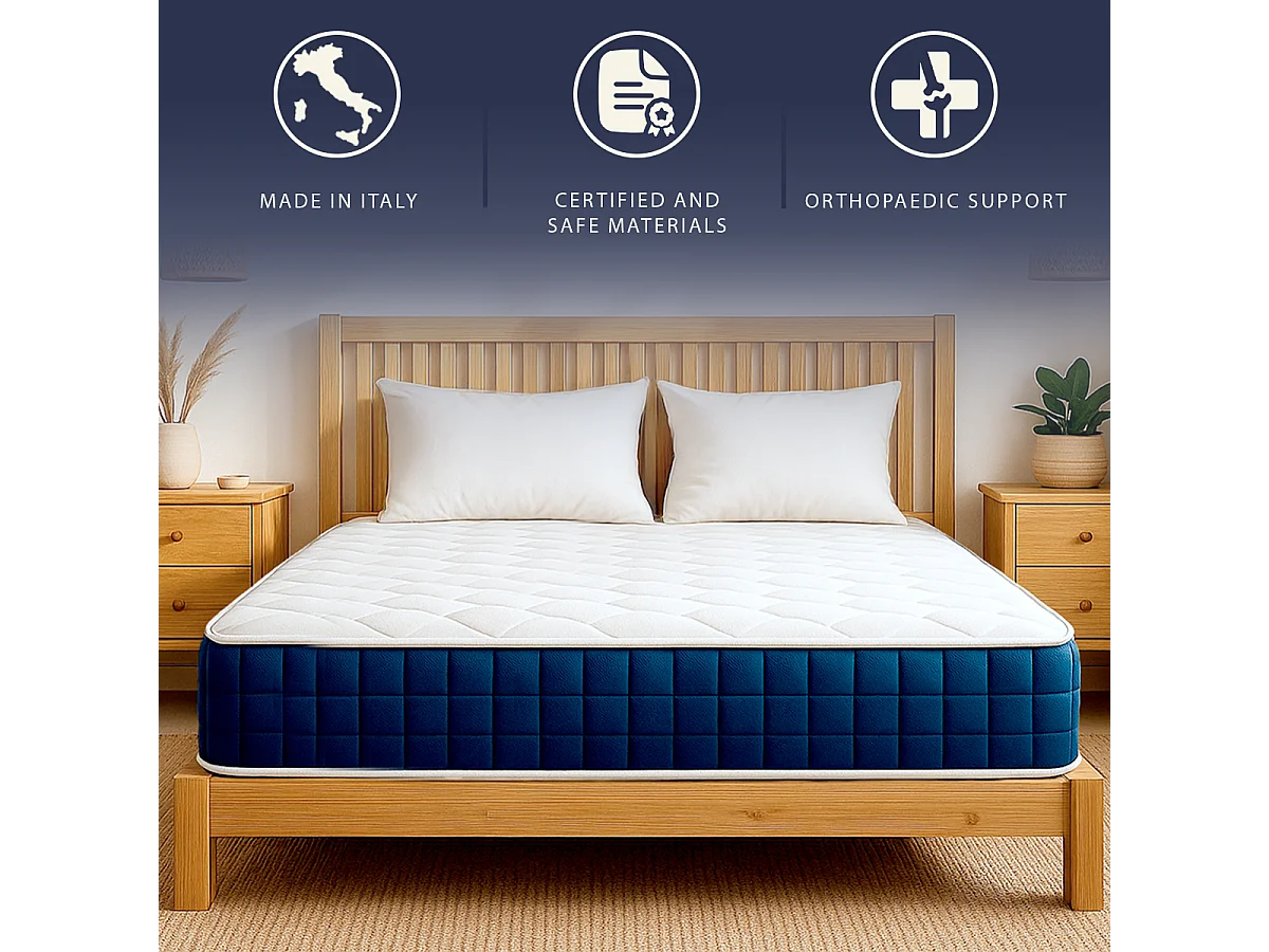 Matelas double 160 X 190 Ressorts ensachés et Memory Foam | Hauteur 30 cm | Hypoallergénique | Médical | Italie