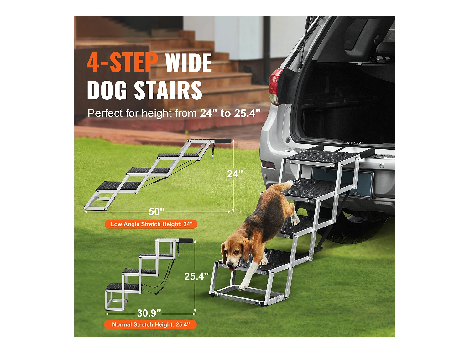 Scale per Cani, SucceBuy Scale per Cani per Auto 4 Gradini in Alluminio Pieghevole, Capacità 68 kg