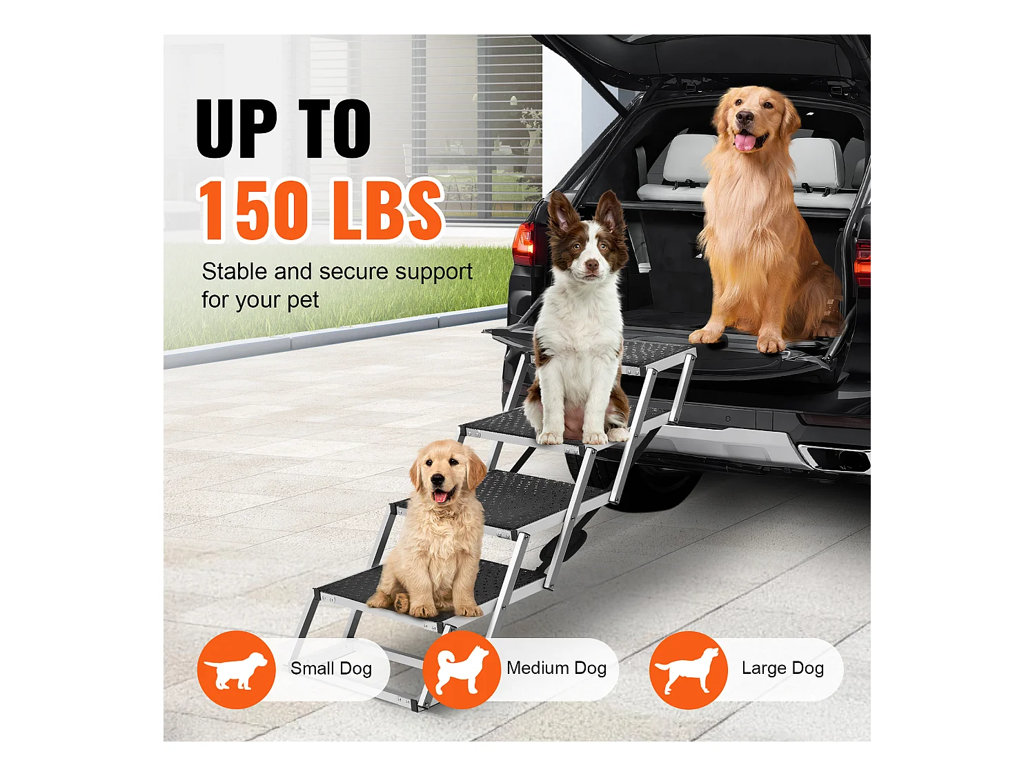 Scale per Cani, SucceBuy Scale per Cani per Auto 4 Gradini in Alluminio Pieghevole, Capacità 68 kg