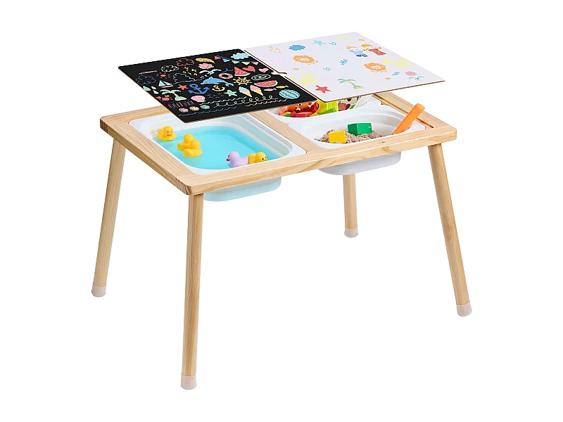 Tavolo Sensoriale SucceBuy per Bambini Tavolo Acqua e Sabbia in Legno 3 Vasche - Sviluppa la Creatività e i Sensi dei Bambini Piccoli