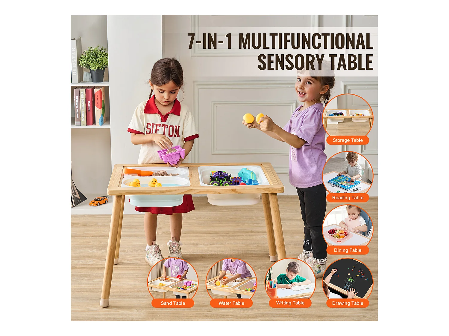 Tavolo Sensoriale SucceBuy per Bambini Tavolo Acqua e Sabbia in Legno 3 Vasche - Sviluppa la Creatività e i Sensi dei Bambini Piccoli