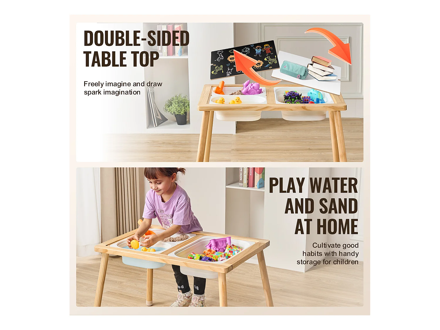 Tavolo Sensoriale SucceBuy per Bambini Tavolo Acqua e Sabbia in Legno 3 Vasche - Sviluppa la Creatività e i Sensi dei Bambini Piccoli