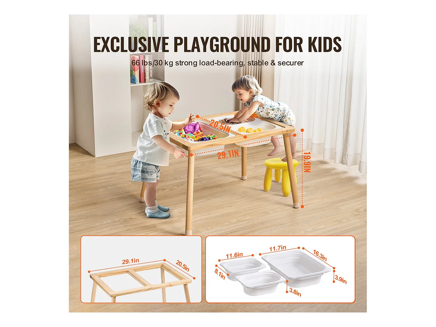 Tavolo Sensoriale SucceBuy per Bambini Tavolo Acqua e Sabbia in Legno 3 Vasche - Sviluppa la Creatività e i Sensi dei Bambini Piccoli