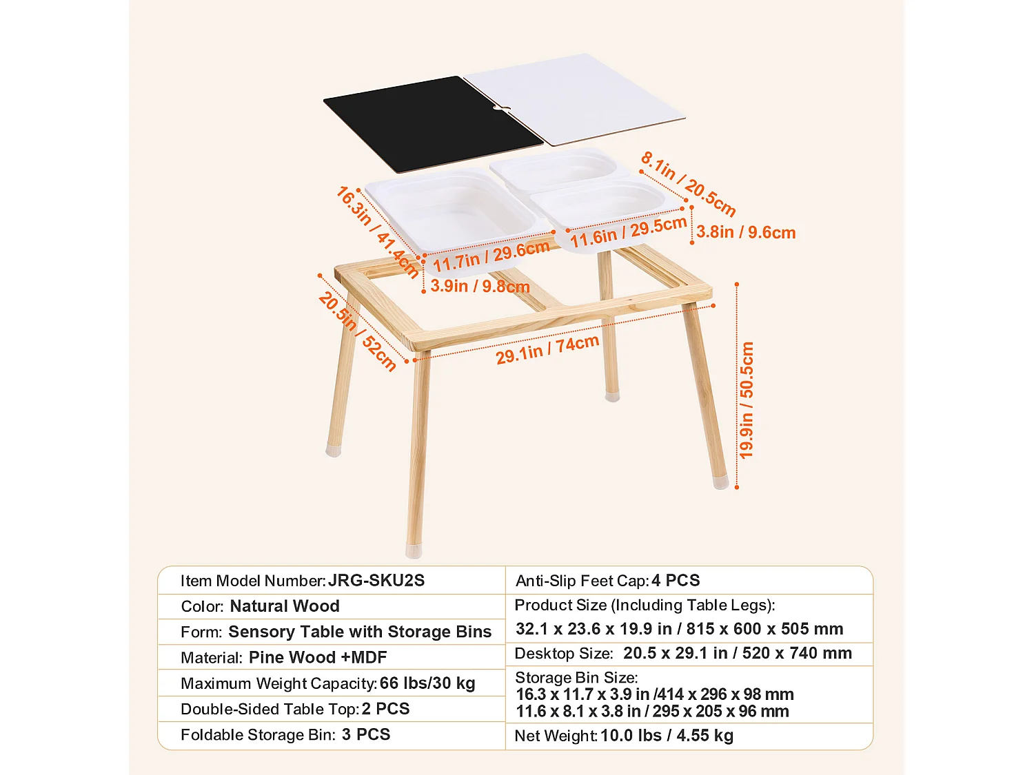 Table Sensorielle SucceBuy pour Enfants Table à Eau et Sable en Bois 3 Bacs - Développe la Créativité et les Sens des Jeunes Enfants