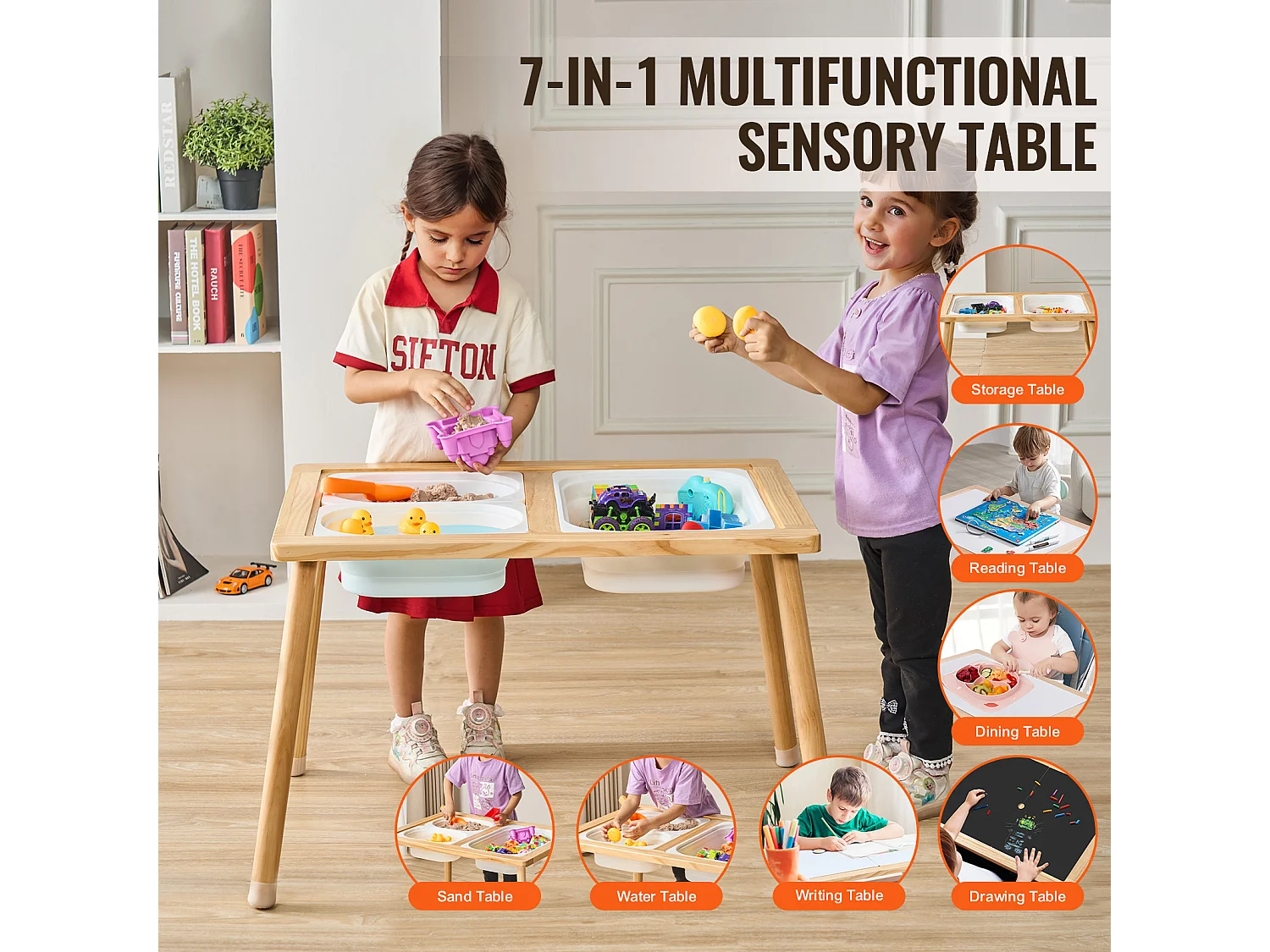 Table Sensorielle SucceBuy pour Enfants Table à Eau et Sable en Bois 3 Bacs - Développe la Créativité et les Sens des Jeunes Enfants