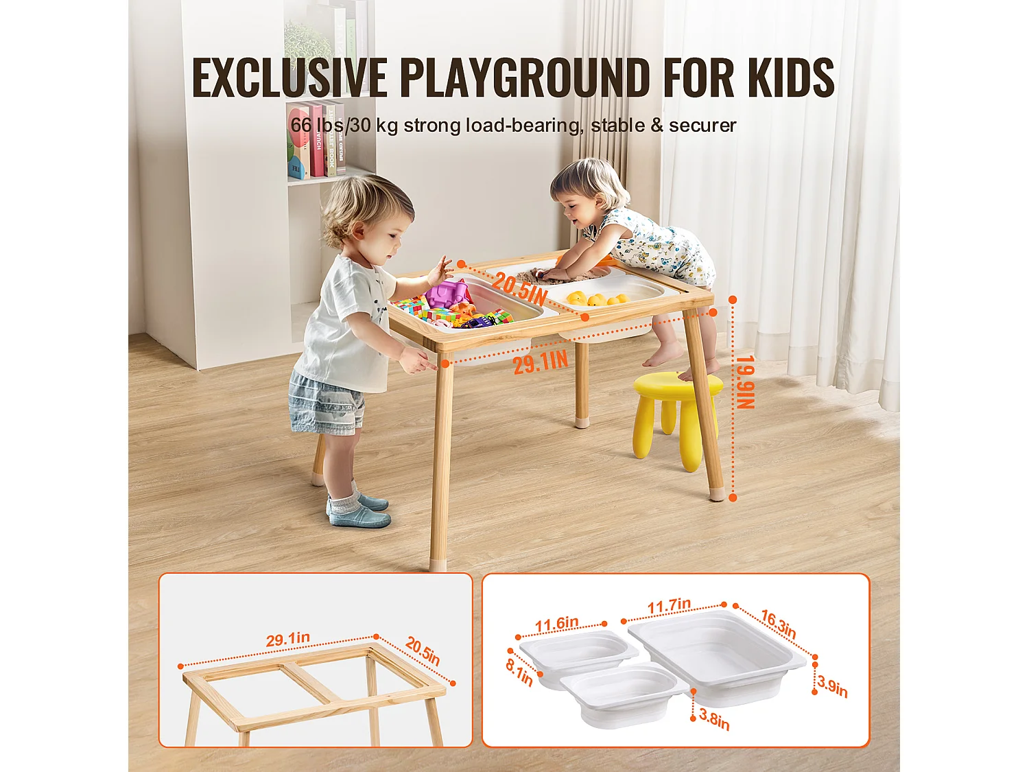 Table Sensorielle SucceBuy pour Enfants Table à Eau et Sable en Bois 3 Bacs - Développe la Créativité et les Sens des Jeunes Enfants