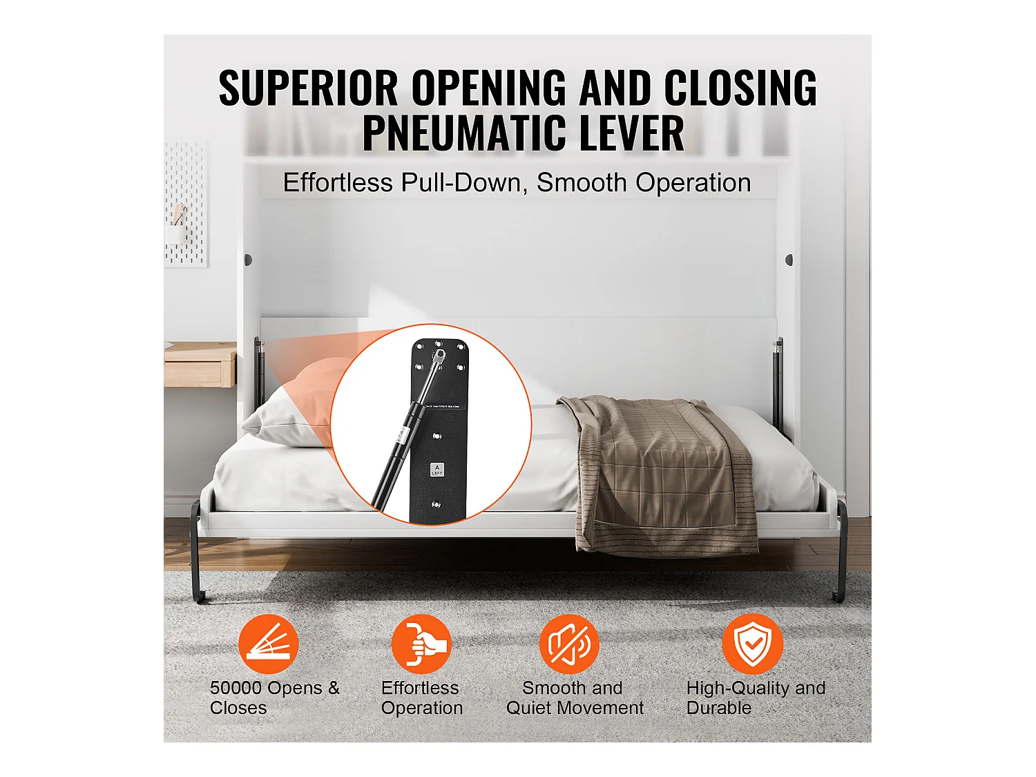 Kit de Lit Escamotable SucceBuy, Taille Double, Matériel de Lit Mural Vertical à Monter Soi-Même, Pliable