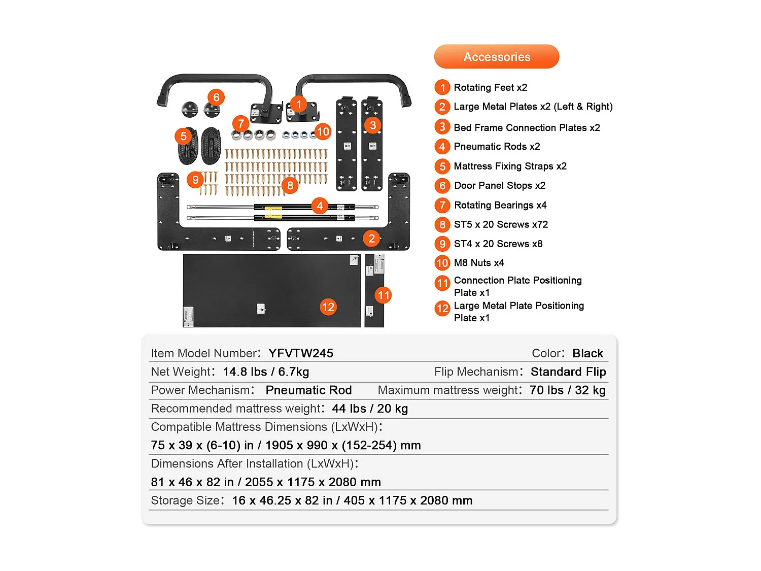 Kit de Lit Escamotable SucceBuy, Taille Double, Matériel de Lit Mural Vertical à Monter Soi-Même, Pliable