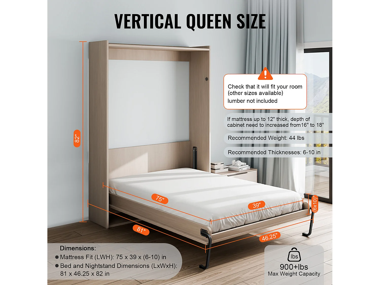 Kit de Lit Escamotable SucceBuy, Taille Double, Matériel de Lit Mural Vertical à Monter Soi-Même, Pliable