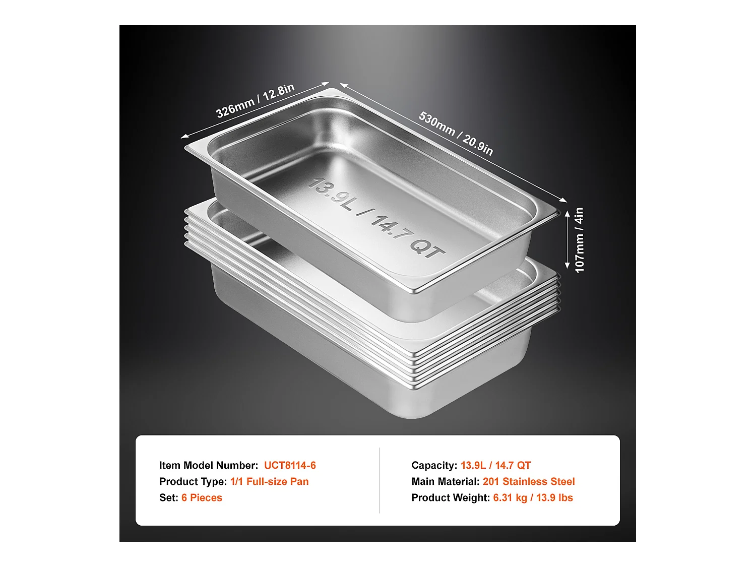 Poêles à Vapeur SucceBuy pour Hôtel Lot de 6 , en Acier Inoxydable, Profondeur 10 cm