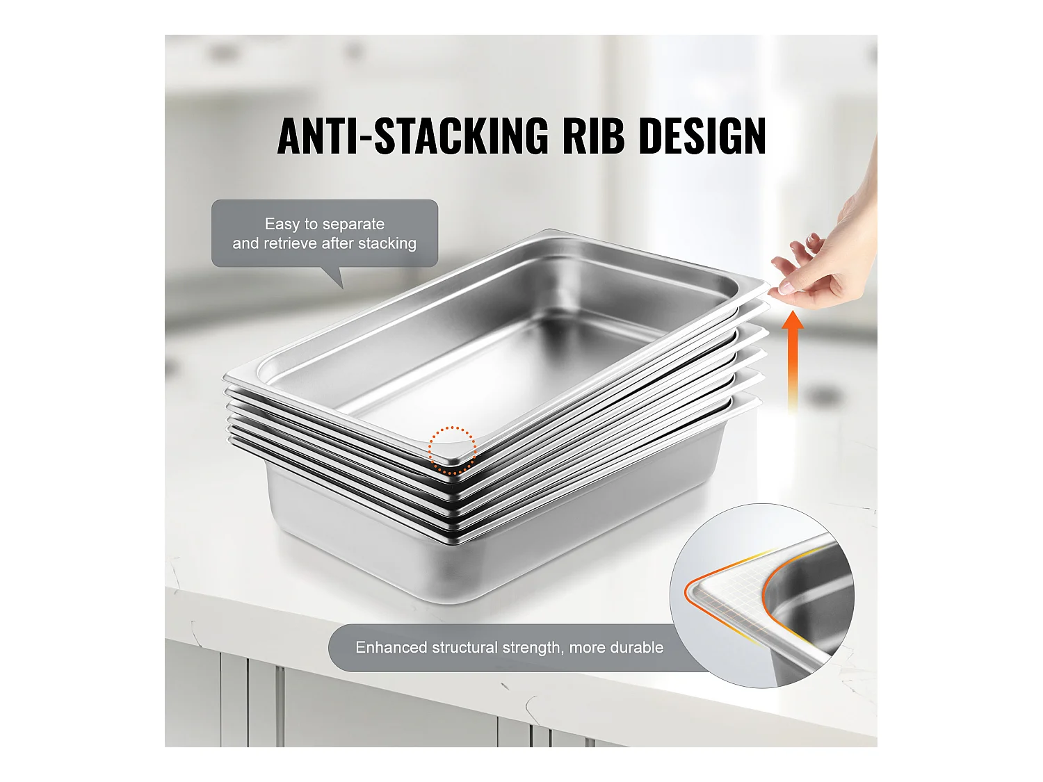 Poêles à Vapeur SucceBuy pour Hôtel Lot de 6 , en Acier Inoxydable, Profondeur 10 cm