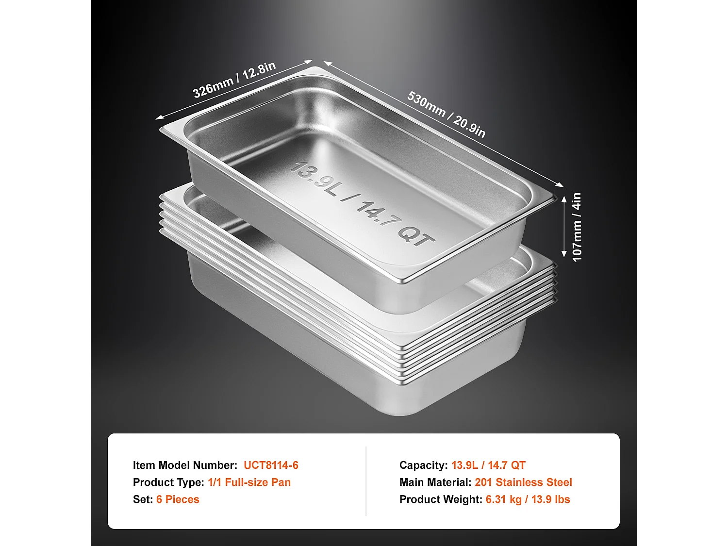 Kotły Parowe SucceBuy dla Hoteli, Set z 6 Sztuk, z Stali Nierdzewnej, Głębokość 10 cm