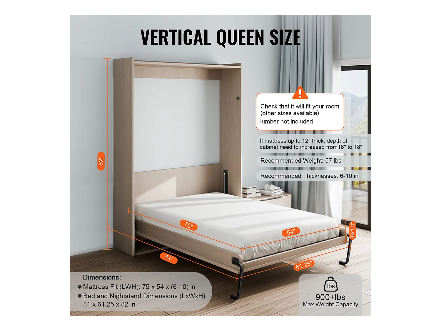 Kit de Lit Escamotable SucceBuy, Full Size Vertical DIY Hardware Pliable, Gain de Place pour la Chambre d'Amis