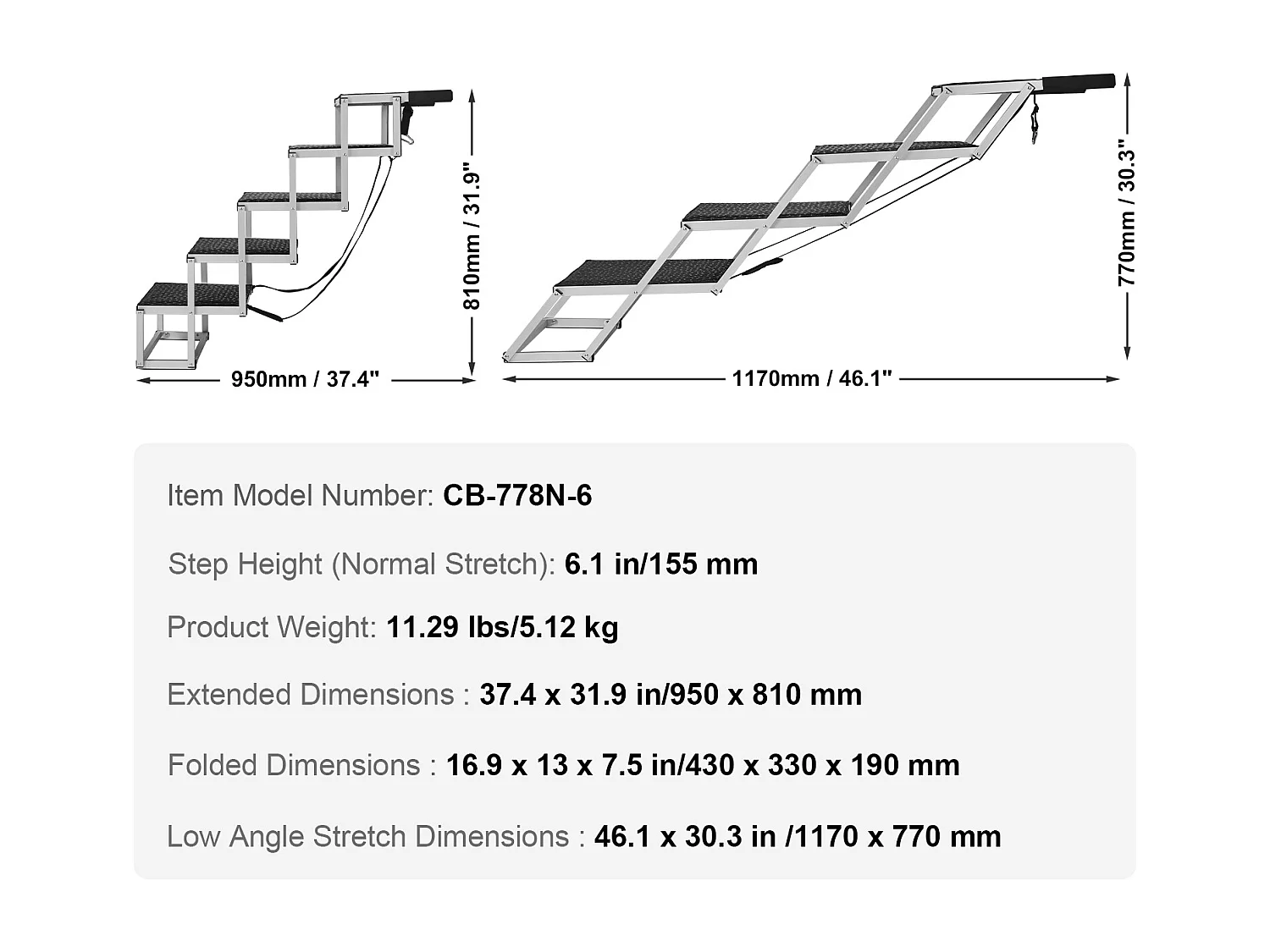 Hondentrap, SucceBuy Hondentrap voor Auto's 5 Treden Opvouwbaar 68 kg Aluminium