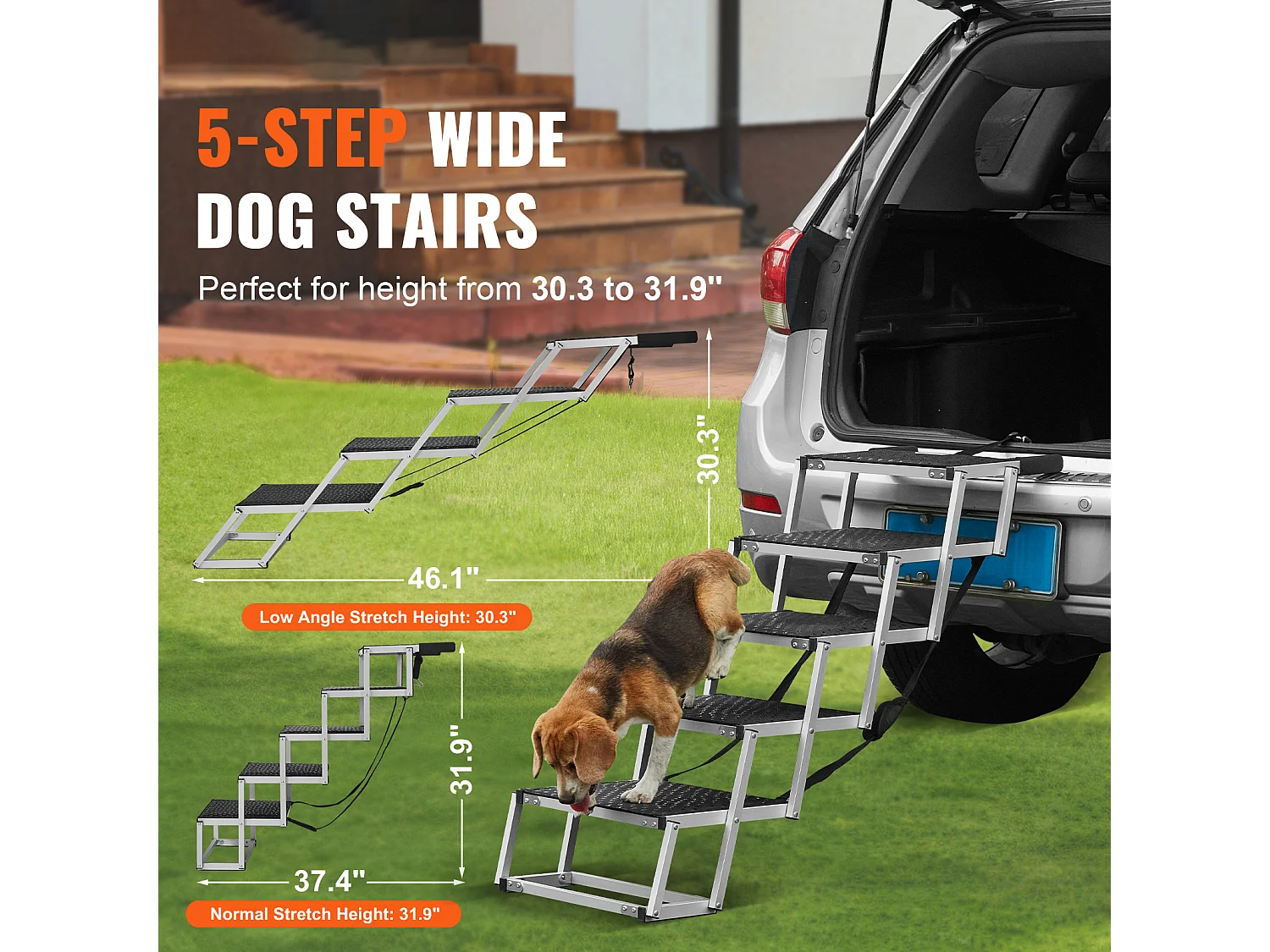 Hondentrap, SucceBuy Hondentrap voor Auto's 5 Treden Opvouwbaar 68 kg Aluminium