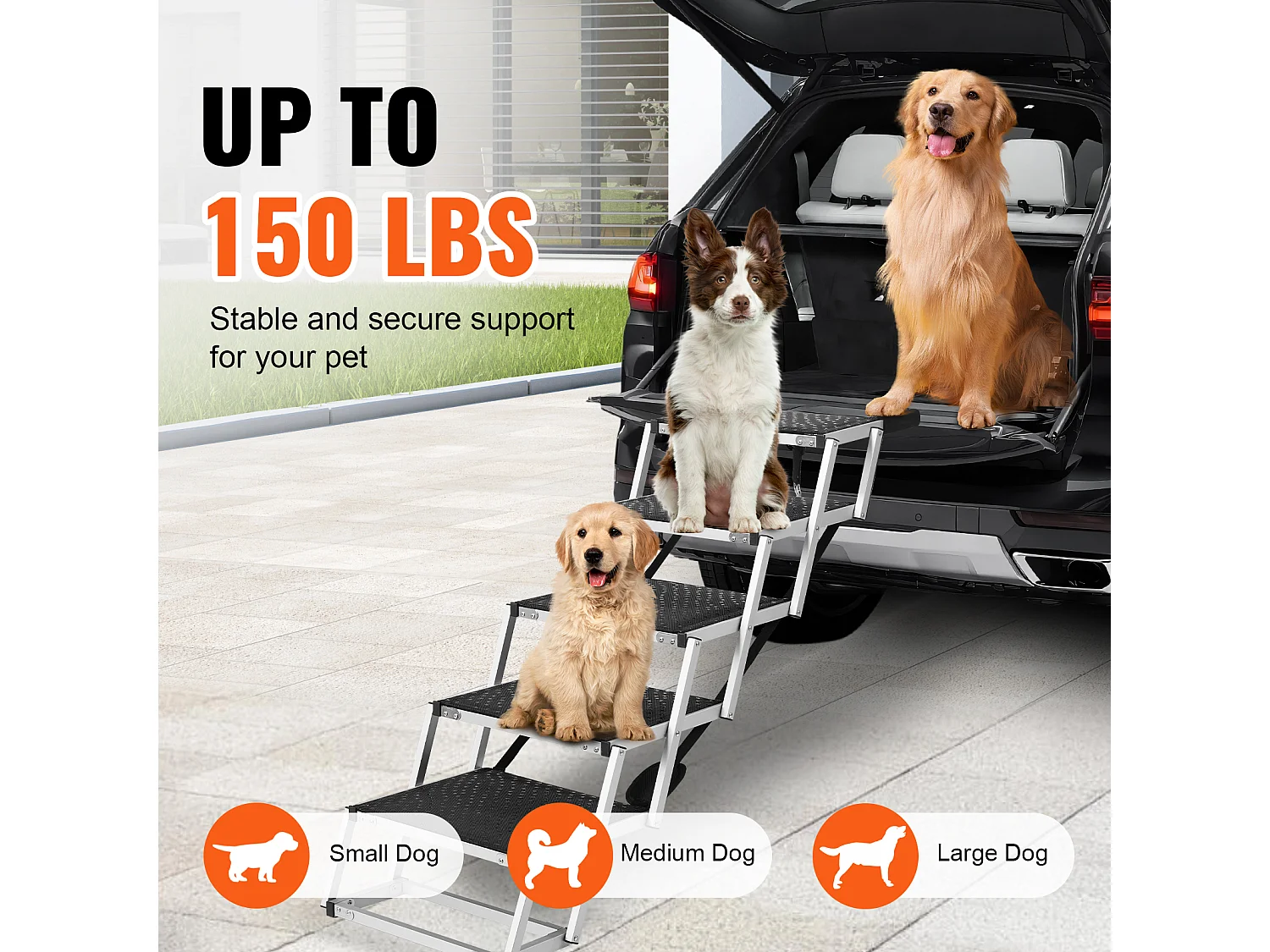 Hondentrap, SucceBuy Hondentrap voor Auto's 5 Treden Opvouwbaar 68 kg Aluminium