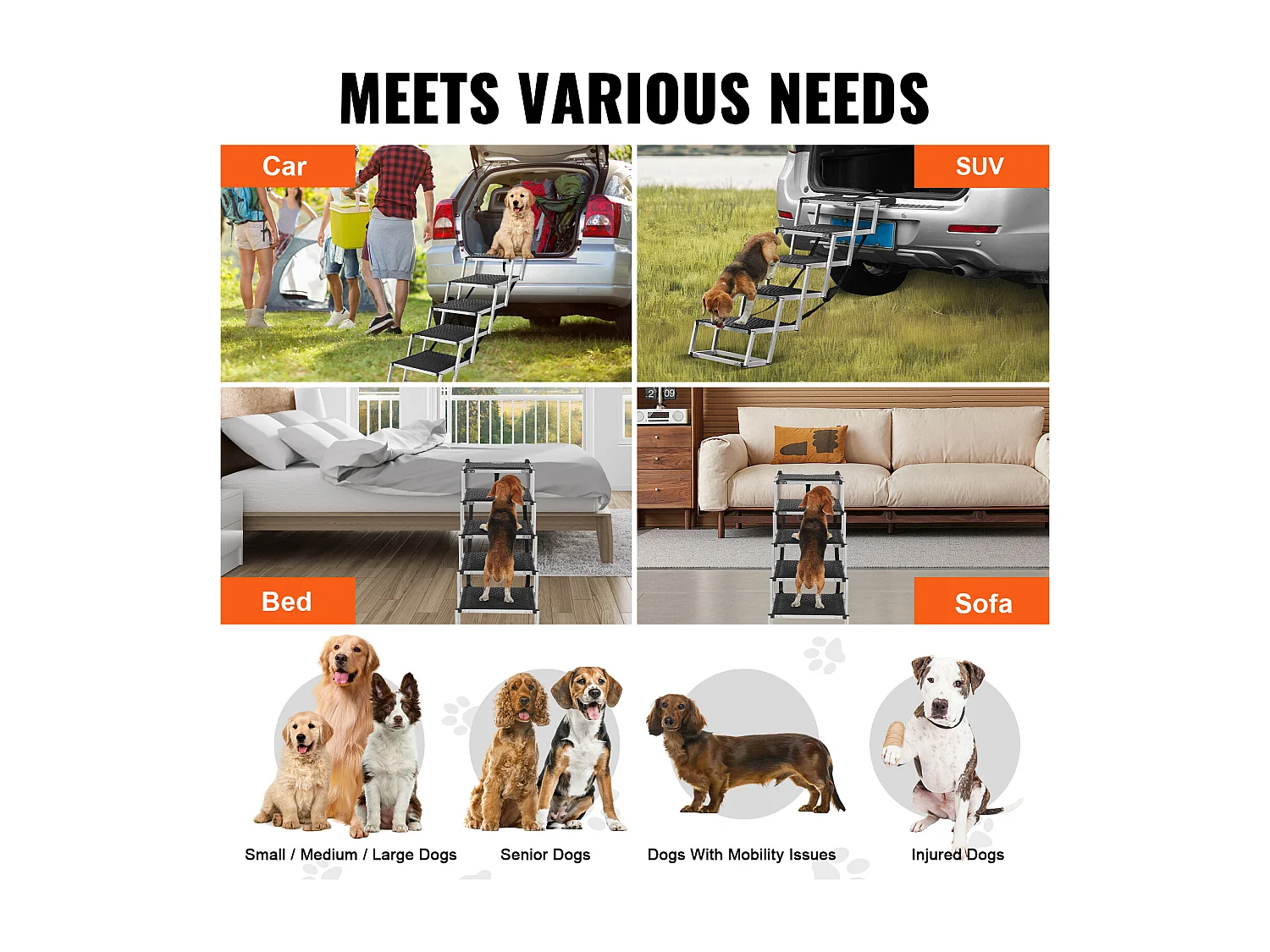 Hondentrap, SucceBuy Hondentrap voor Auto's 5 Treden Opvouwbaar 68 kg Aluminium