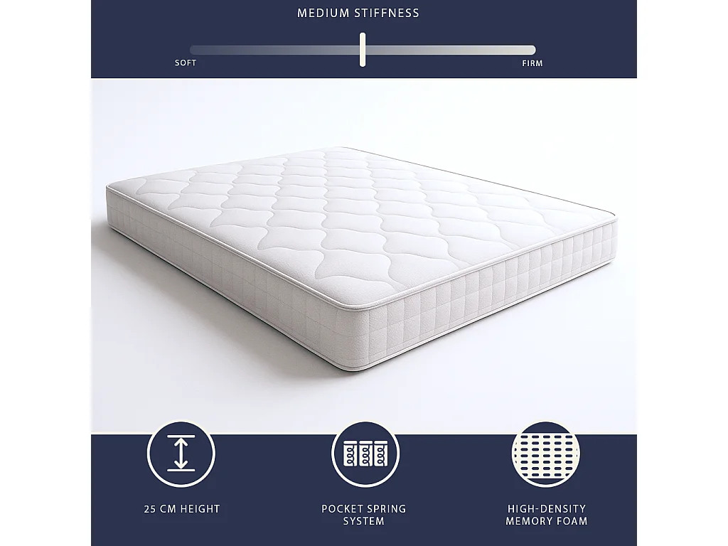 Matelas 180x200 ressorts ensachés + mémoire | H25 cm | Fabriqué en Italie