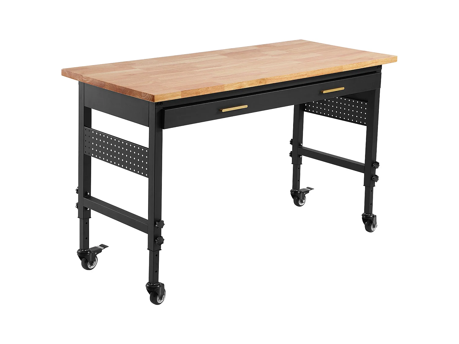 Tavolo di Lavoro Regolabile SucceBuy a Ruote, 152 cm, con presa di corrente e Cassetto