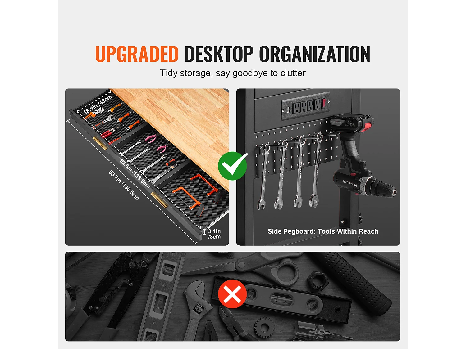 Verstellbarer Rollenarbeitsstisch SucceBuy, 152 cm, mit Steckdose und Schublade, für Büro, Haus, Garage