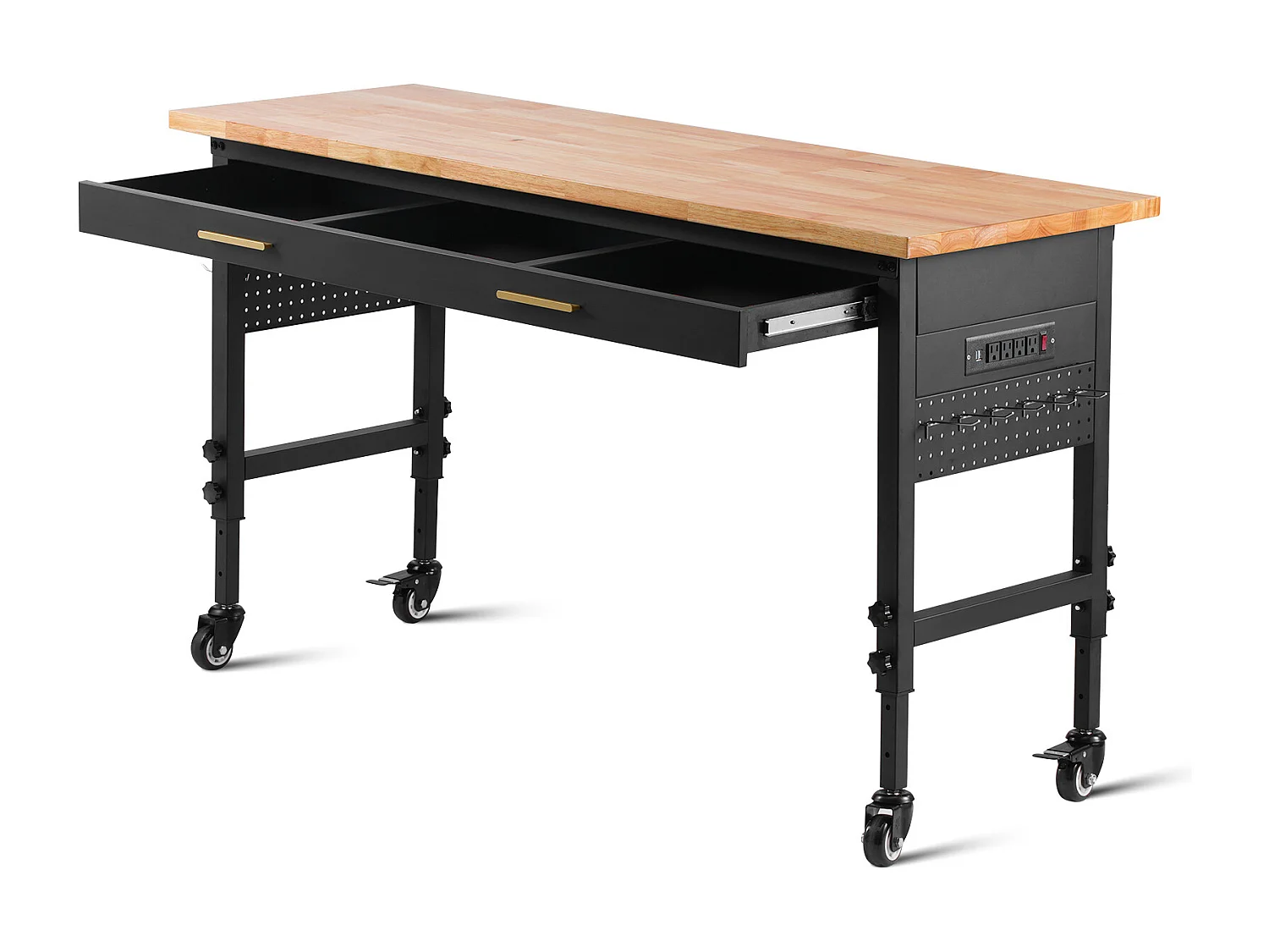 Verstellbarer Rollenarbeitsstisch SucceBuy, 152 cm, mit Steckdose und Schublade, für Büro, Haus, Garage