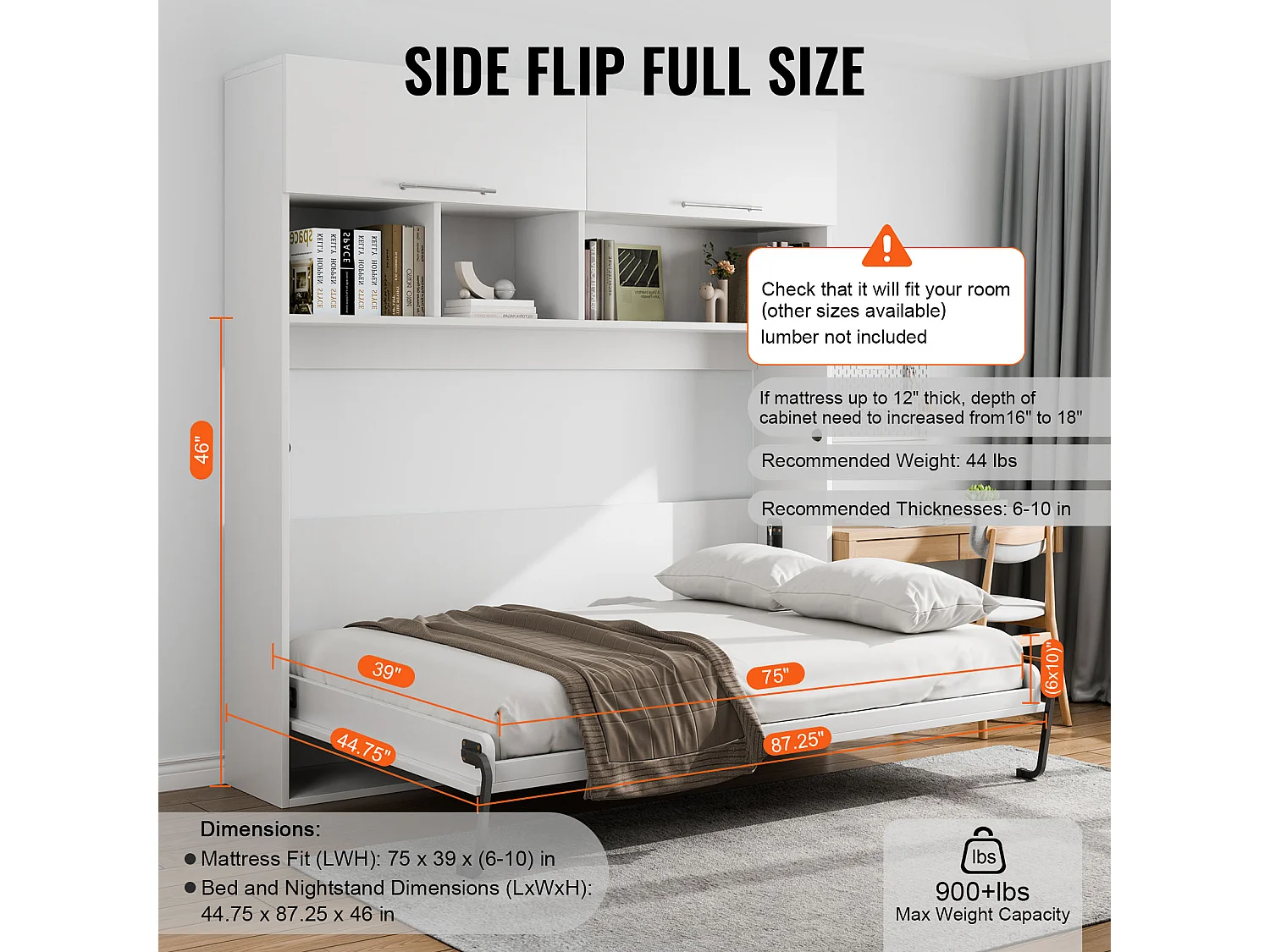 Kit Letto Rialzabile SucceBuy, Taglia Matrimoniale, Struttura Letto Parete di Lusso Automontabile, Pieghevole