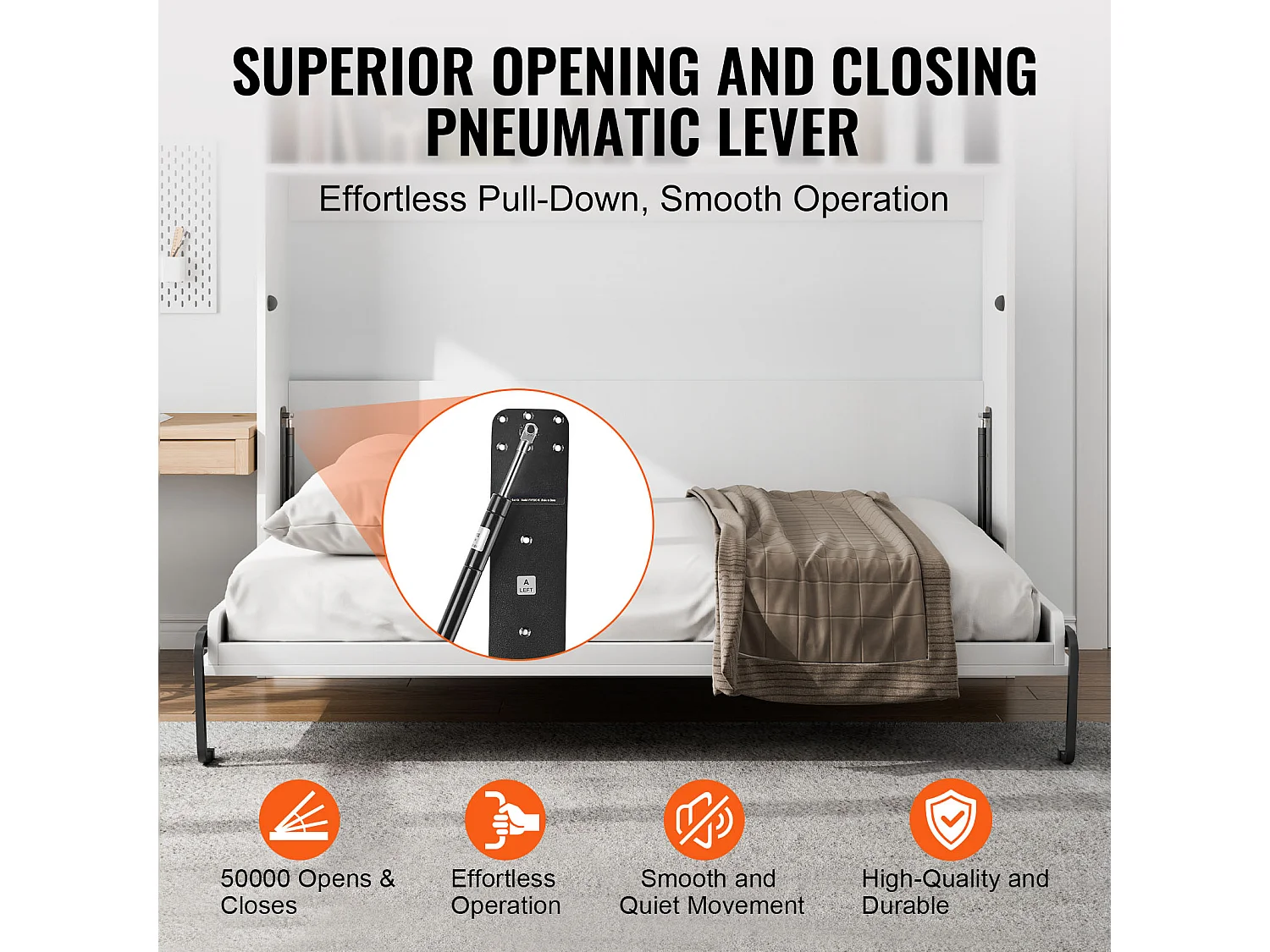 Kit Letto Rialzabile SucceBuy, Taglia Matrimoniale, Struttura Letto Parete di Lusso Automontabile, Pieghevole