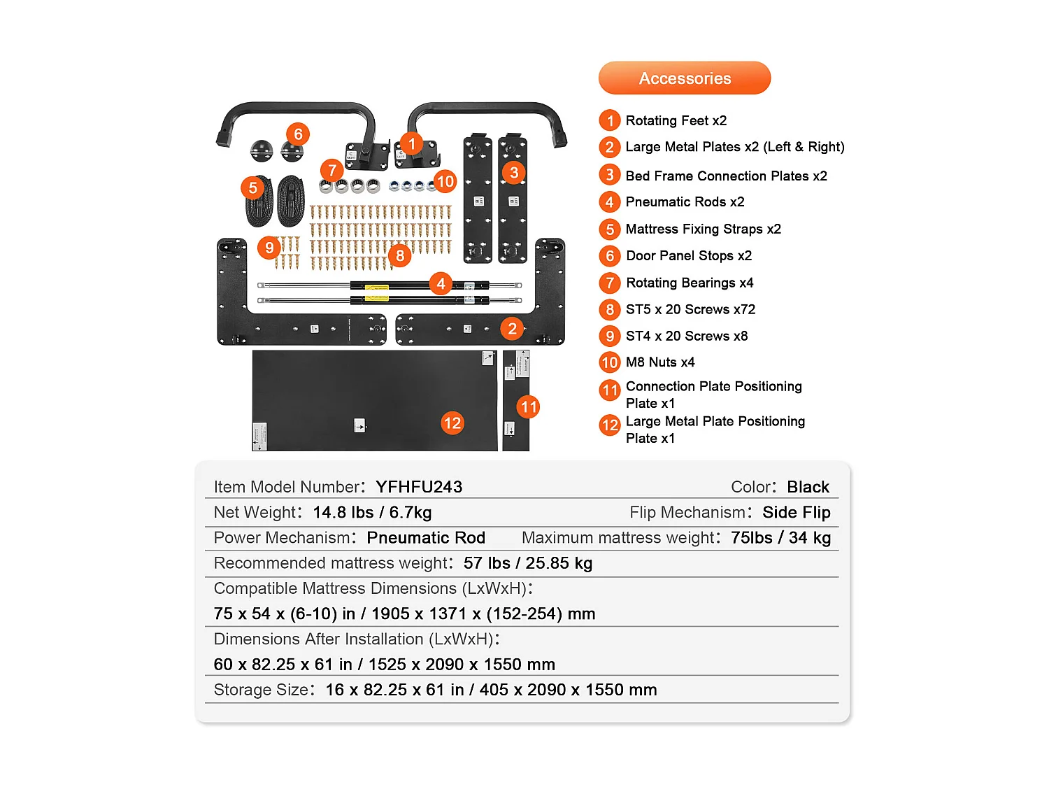 Kit Letto Rialzabile Completo SucceBuy, Struttura Letto Parete di Lusso Automontabile, Pieghevole