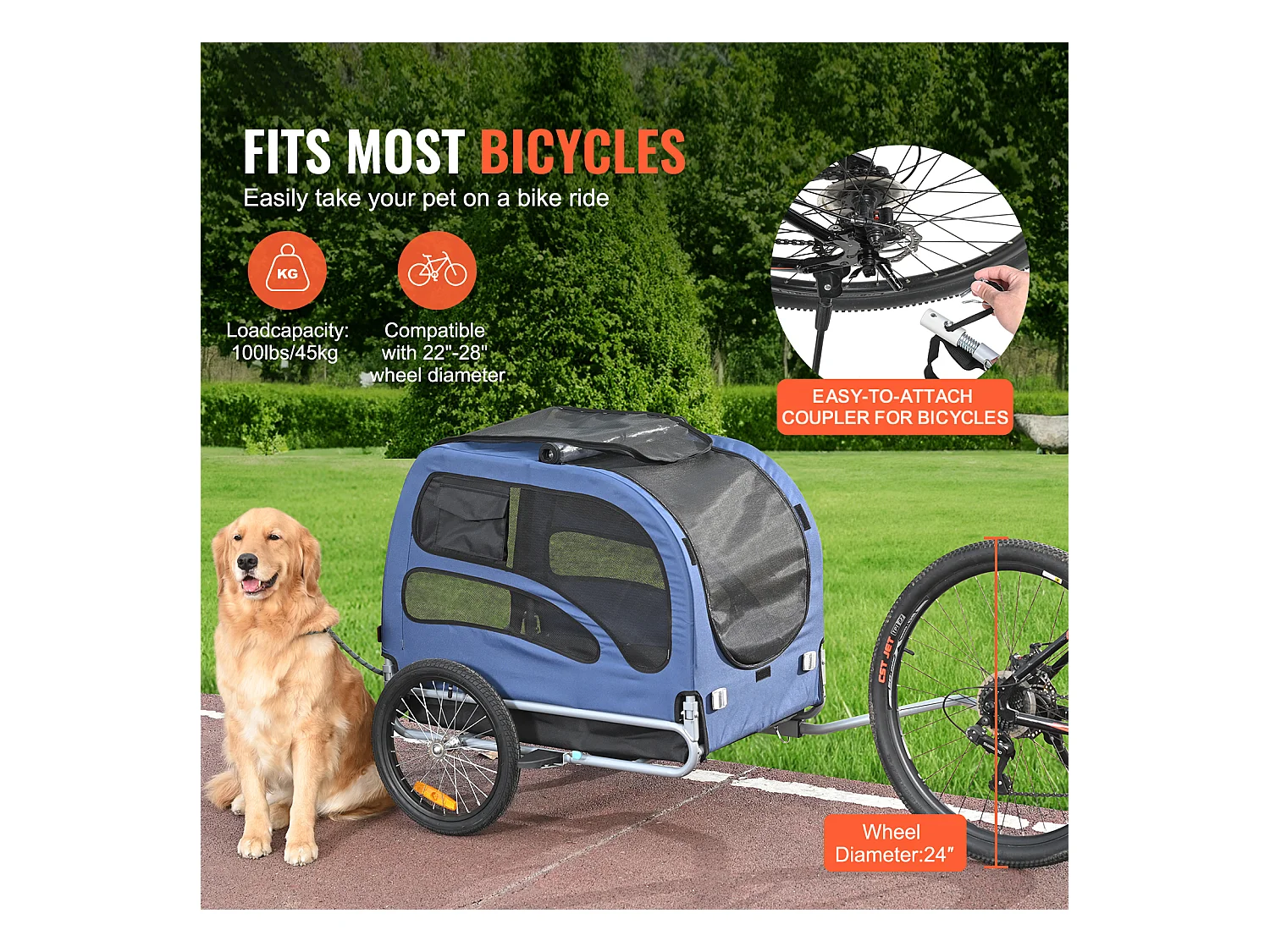 Fahrradanhänger für Haustiere SucceBuy, Fahrradträger für Hund und Katze, Traglast 45 kg, wasserbeständiges Stahl