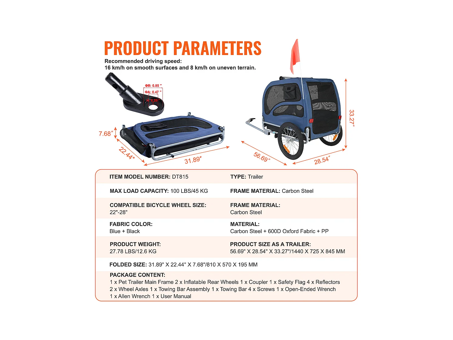 Przyczepy rowerowe dla Zwierząt Domowych SucceBuy, Noszacz Rowerowy dla Psów i Kotów, Nośność 45 kg, Stal Odporna na Wodę