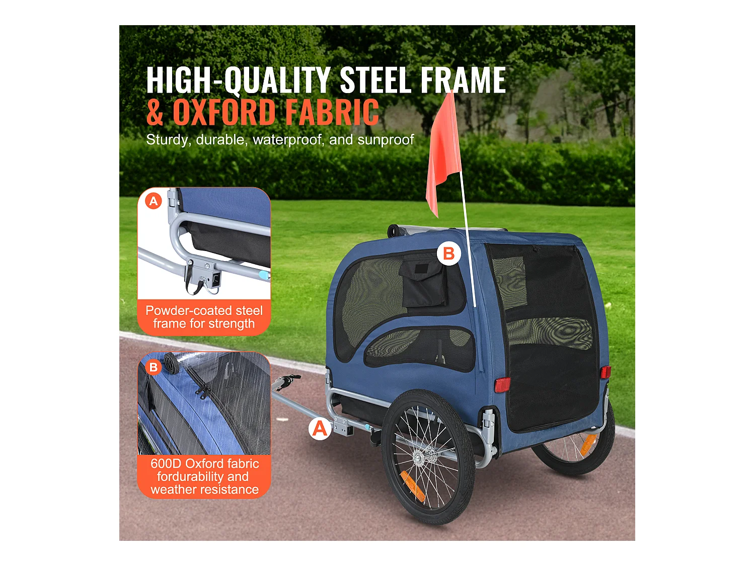 Przyczepy rowerowe dla Zwierząt Domowych SucceBuy, Noszacz Rowerowy dla Psów i Kotów, Nośność 45 kg, Stal Odporna na Wodę