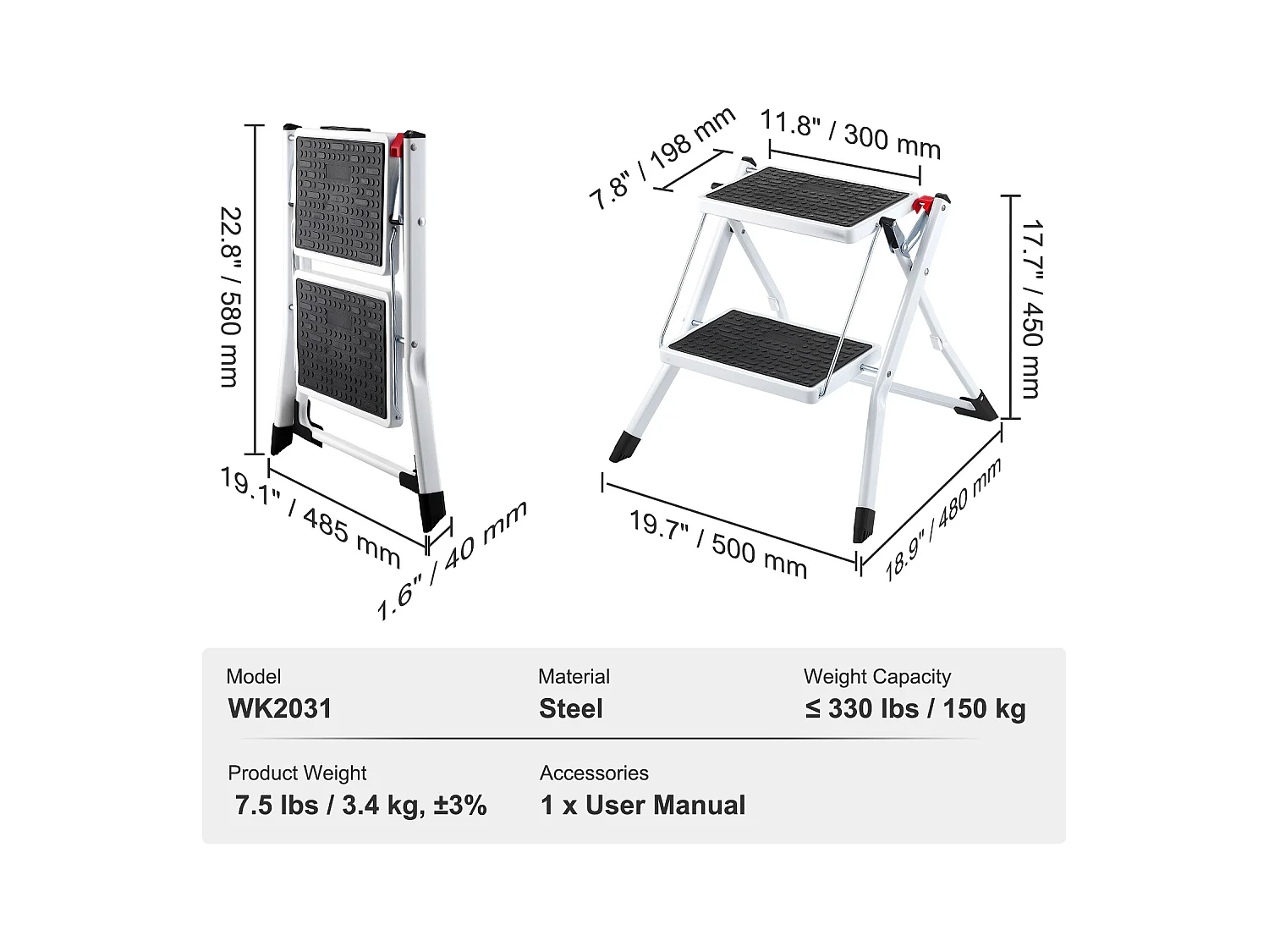 Escabeau-Escabeau SucceBuy 2 Marches Pliable 3 Hauteurs Réglables Charge Maximale 150 kg - Sécurisé et Stable pour les Travaux en Hauteur