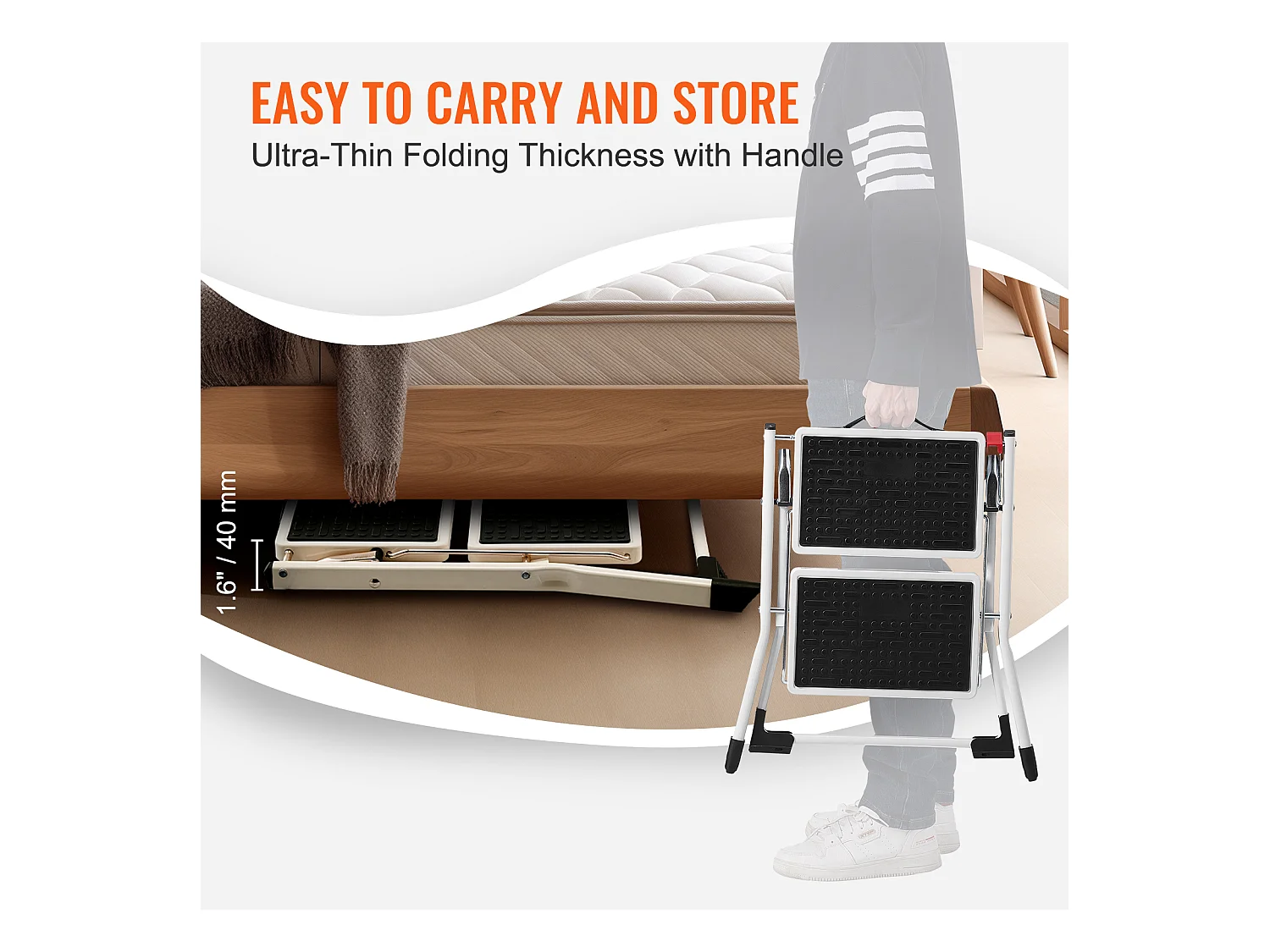 Escabeau-Escabeau SucceBuy 2 Marches Pliable 3 Hauteurs Réglables Charge Maximale 150 kg - Sécurisé et Stable pour les Travaux en Hauteur