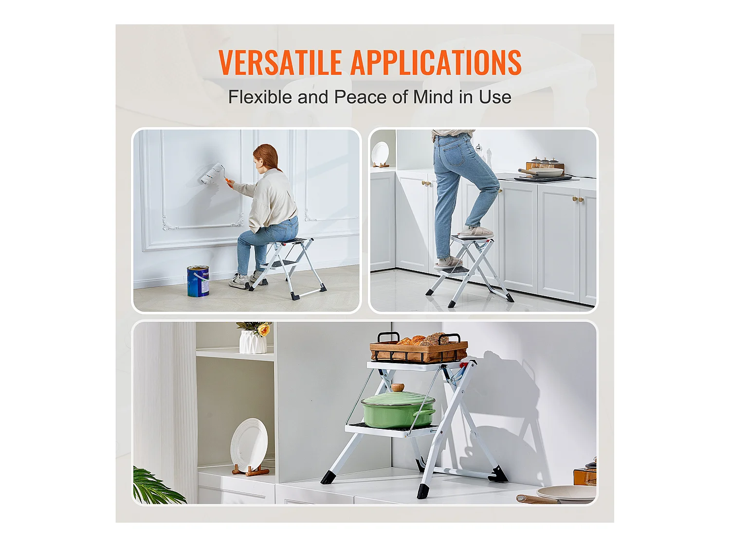 Escabeau-Escabeau SucceBuy 2 Marches Pliable 3 Hauteurs Réglables Charge Maximale 150 kg - Sécurisé et Stable pour les Travaux en Hauteur