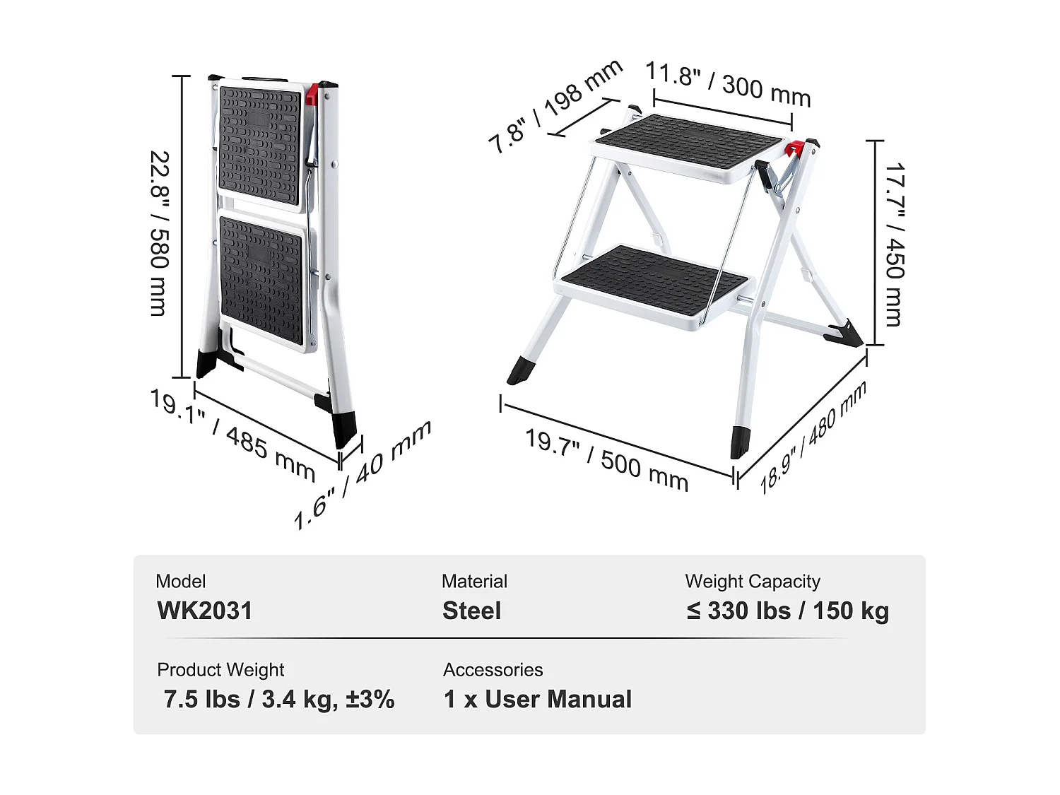 Escabeau-Escabeau SucceBuy 2 Marches Pliable 3 Hauteurs Réglables Charge Maximale 150 kg - Sécurisé et Stable pour les Travaux en Hauteur