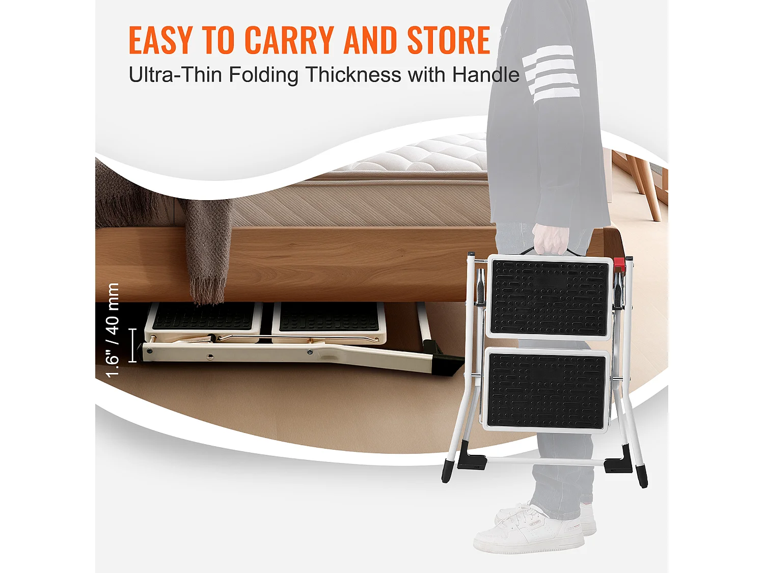 Escabeau-Escabeau SucceBuy 2 Marches Pliable 3 Hauteurs Réglables Charge Maximale 150 kg - Sécurisé et Stable pour les Travaux en Hauteur