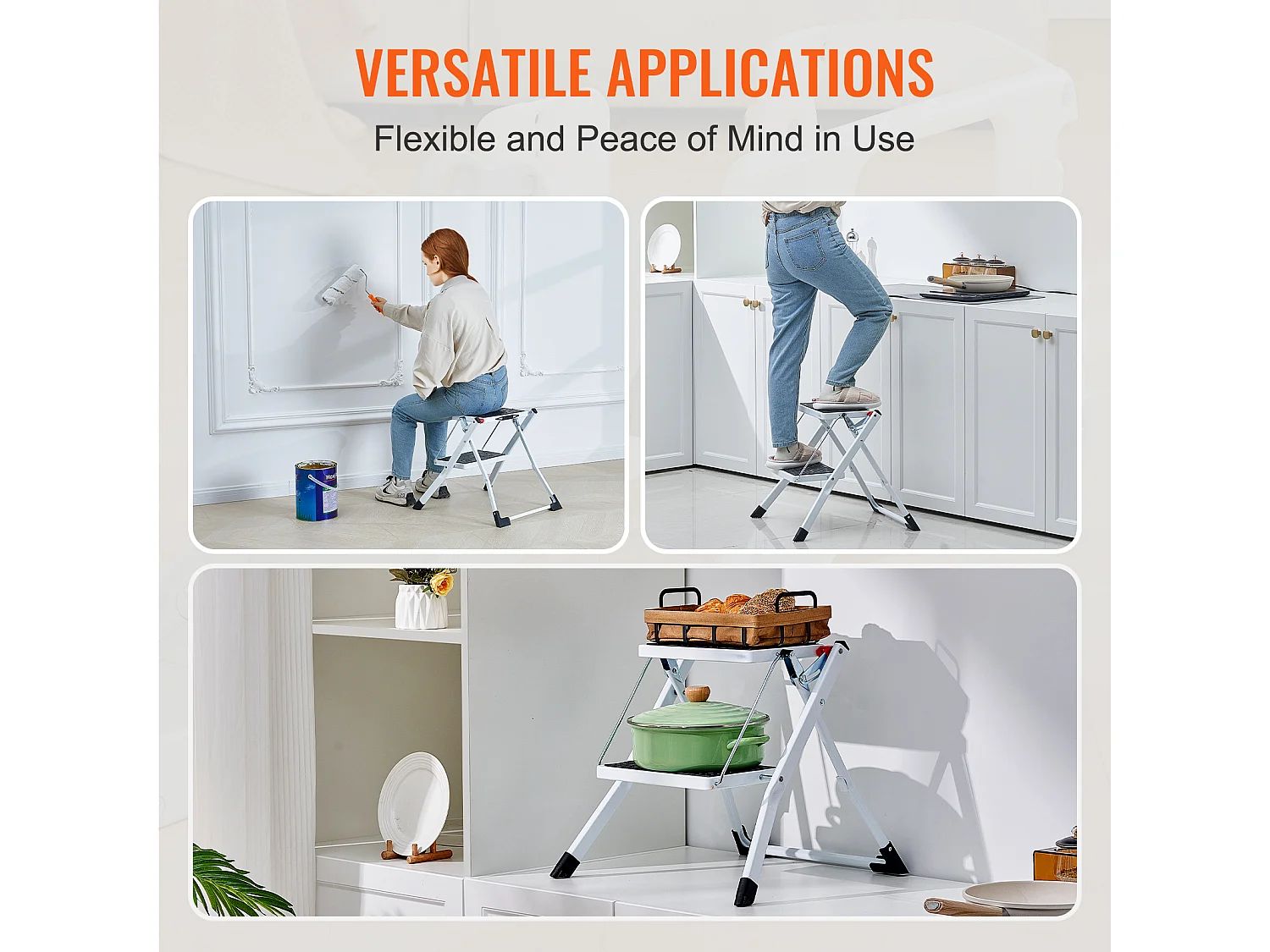 Escabeau-Escabeau SucceBuy 2 Marches Pliable 3 Hauteurs Réglables Charge Maximale 150 kg - Sécurisé et Stable pour les Travaux en Hauteur