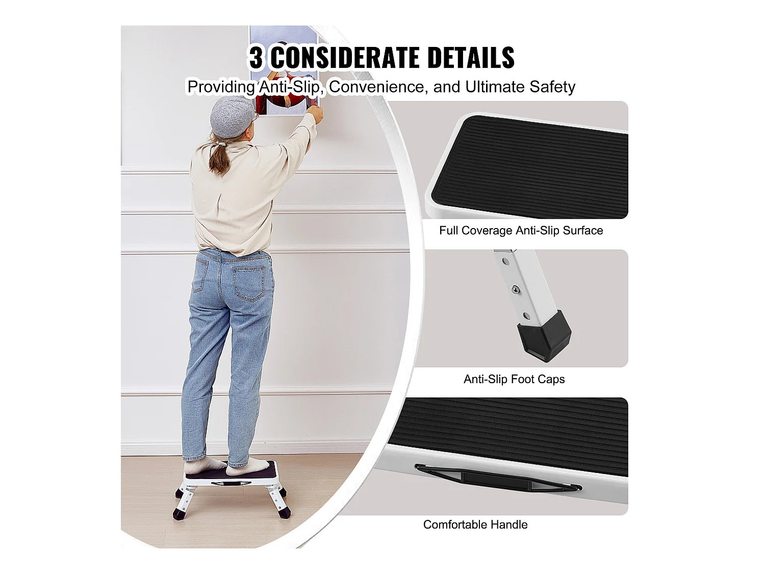 Escabeau Pliable SucceBuy, Charge Maximale de 150 kg, 3 Hauteurs RÉglables pour la Maison