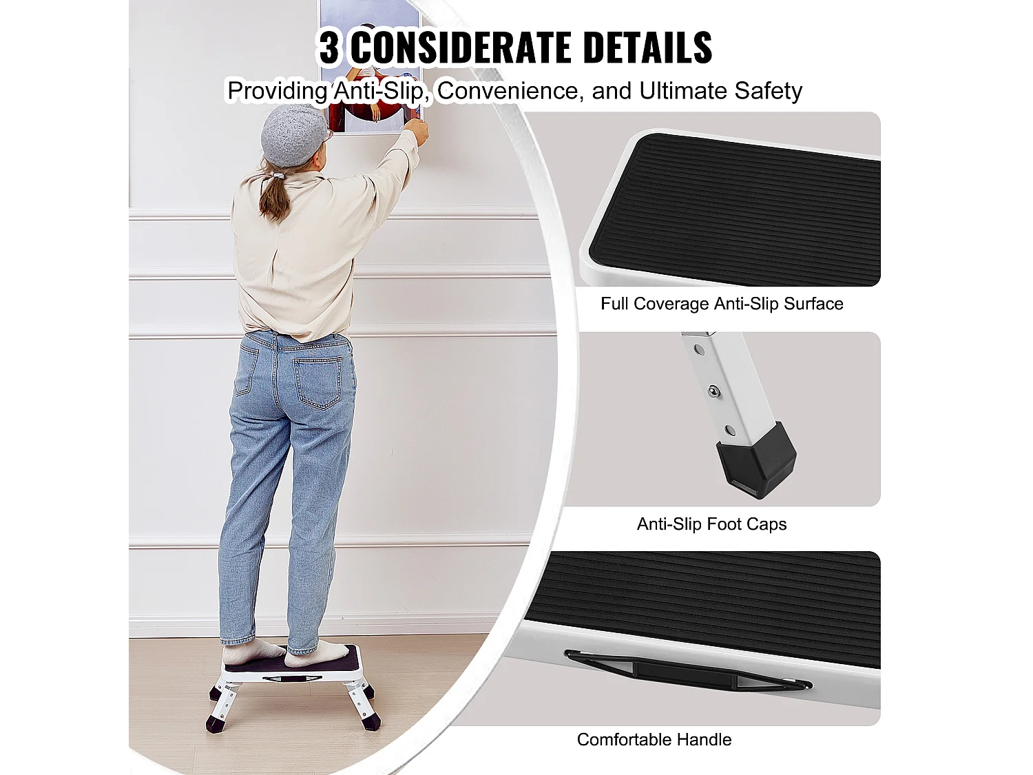 Scalette Pieghevoli SucceBuy, Carico Massimo di 150 kg, 3 Altezze Regolabili per la Casa