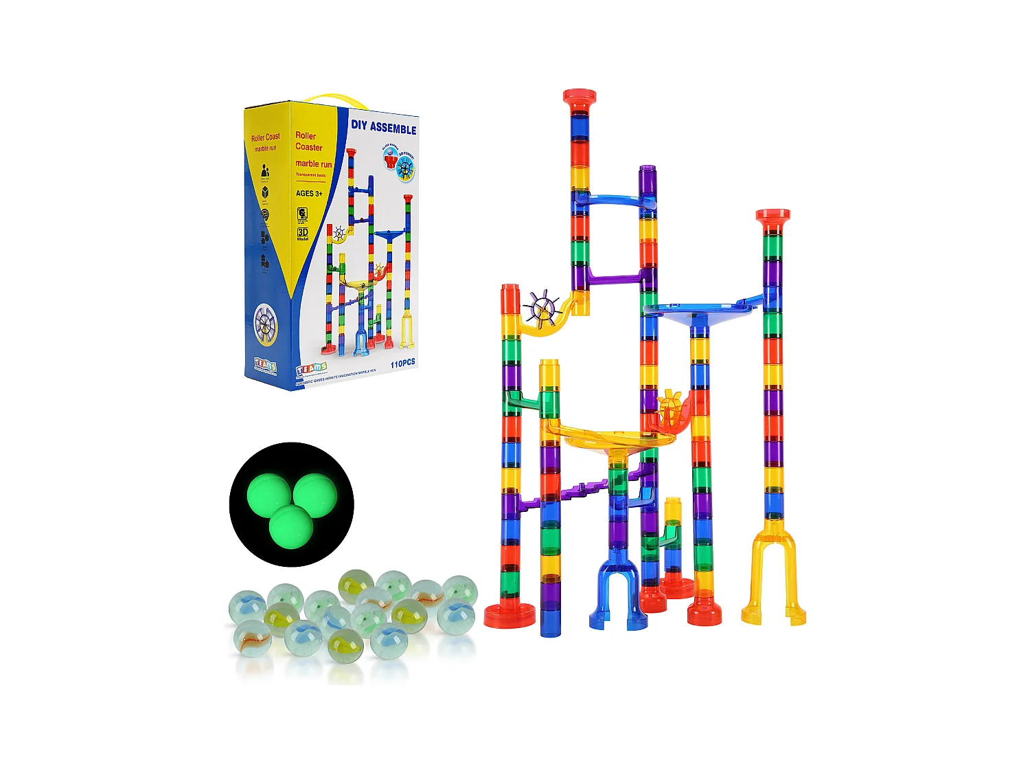 Circuit à Billes SucceBuy, 110 Pièces, 30 Billes, Jouet STEM pour Enfants de 3 Ans et Plus