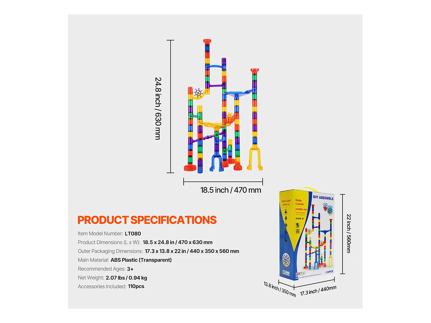 Circuit à Billes SucceBuy, 110 Pièces, 30 Billes, Jouet STEM pour Enfants de 3 Ans et Plus