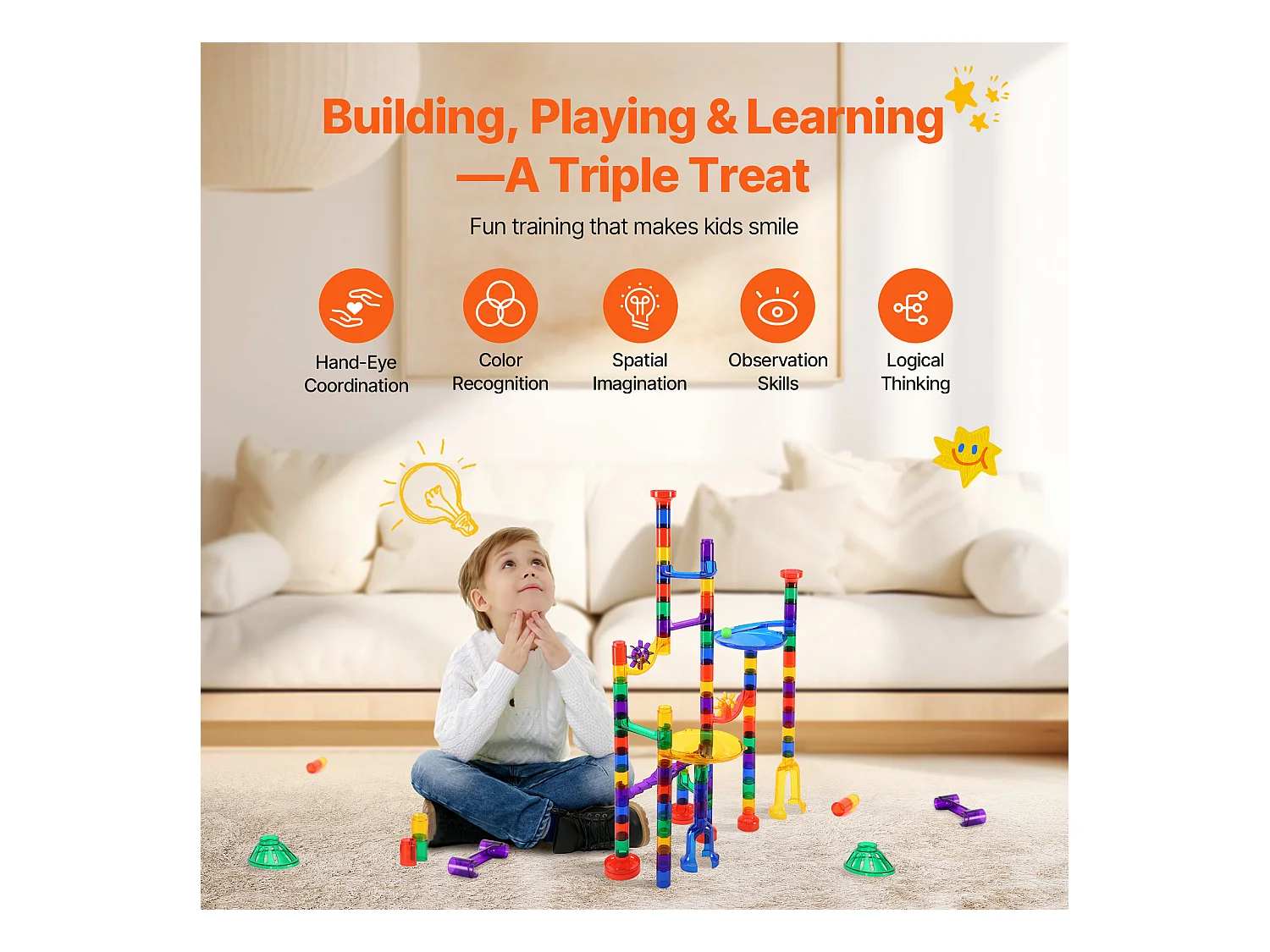 Circuit à Billes SucceBuy, 110 Pièces, 30 Billes, Jouet STEM pour Enfants de 3 Ans et Plus