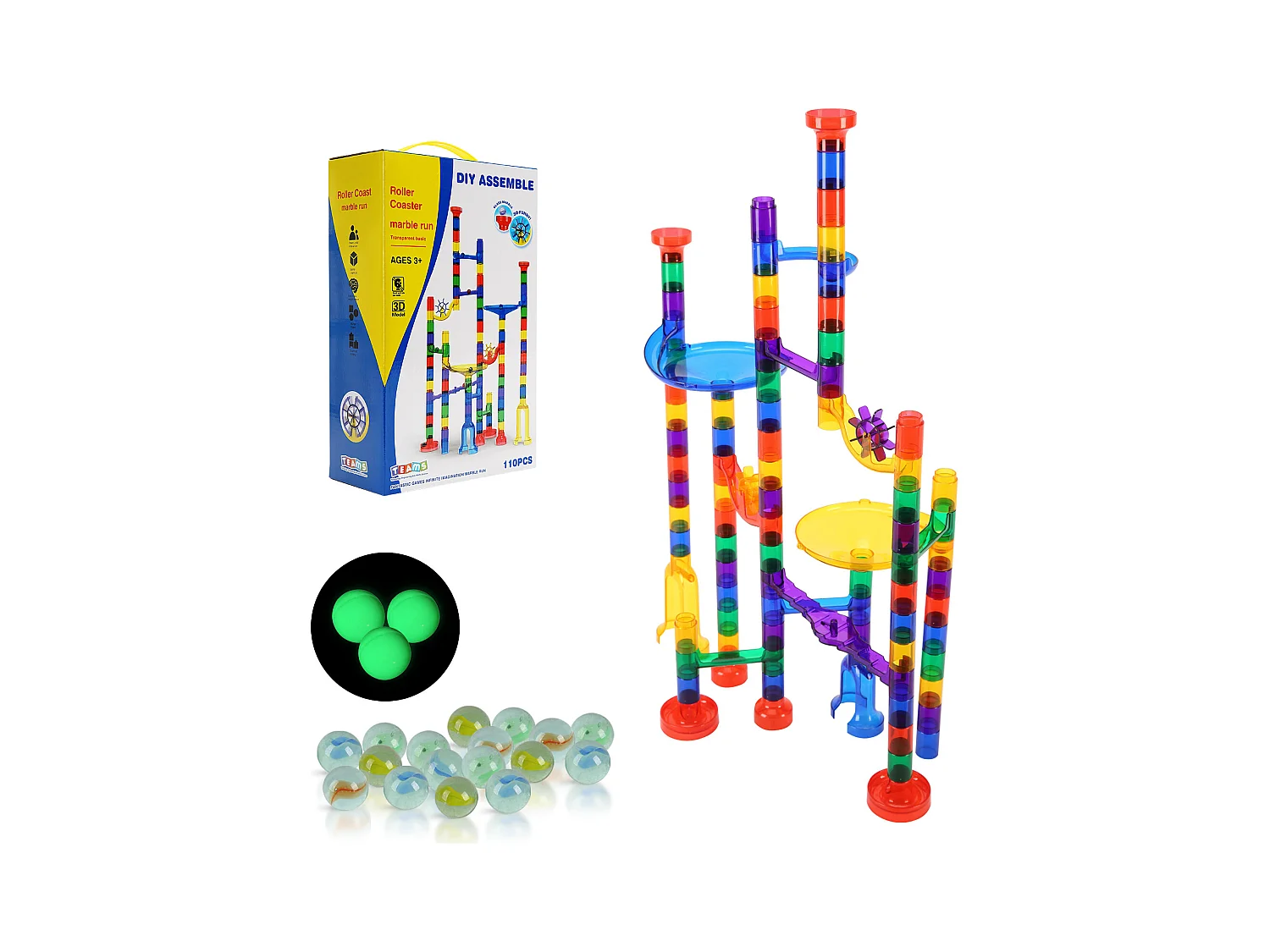 Circuit à Billes SucceBuy, 110 Pièces, 30 Billes, Jouet STEM pour Enfants de 3 Ans et Plus