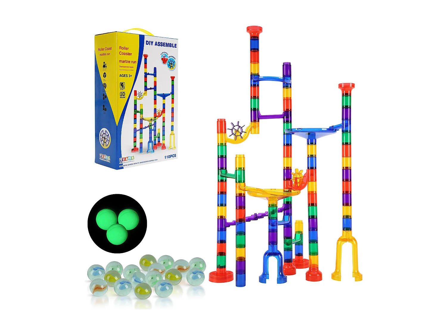 Circuit à Billes SucceBuy, 110 Pièces, 30 Billes, Jouet STEM pour Enfants de 3 Ans et Plus