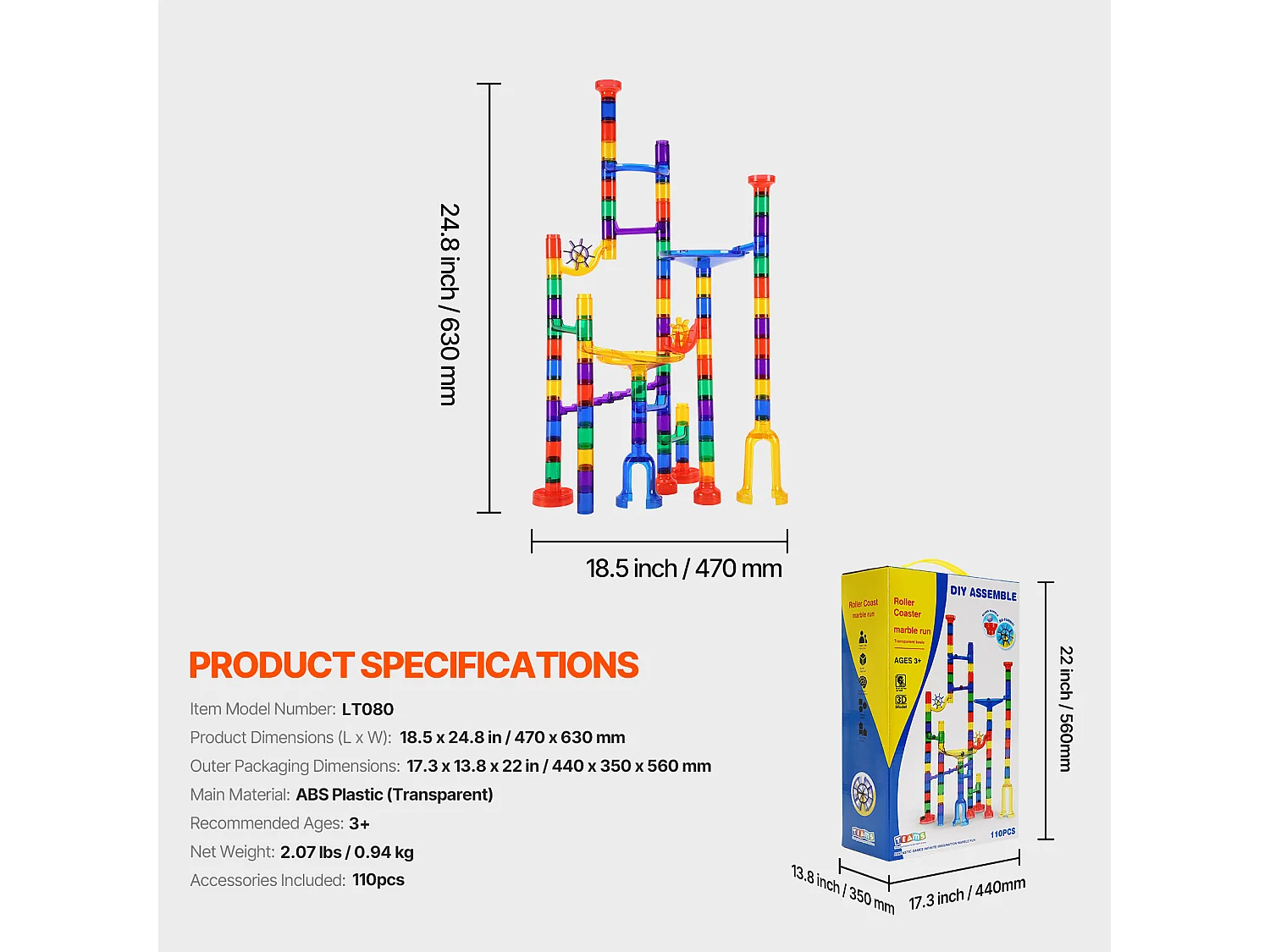 Circuit à Billes SucceBuy, 110 Pièces, 30 Billes, Jouet STEM pour Enfants de 3 Ans et Plus
