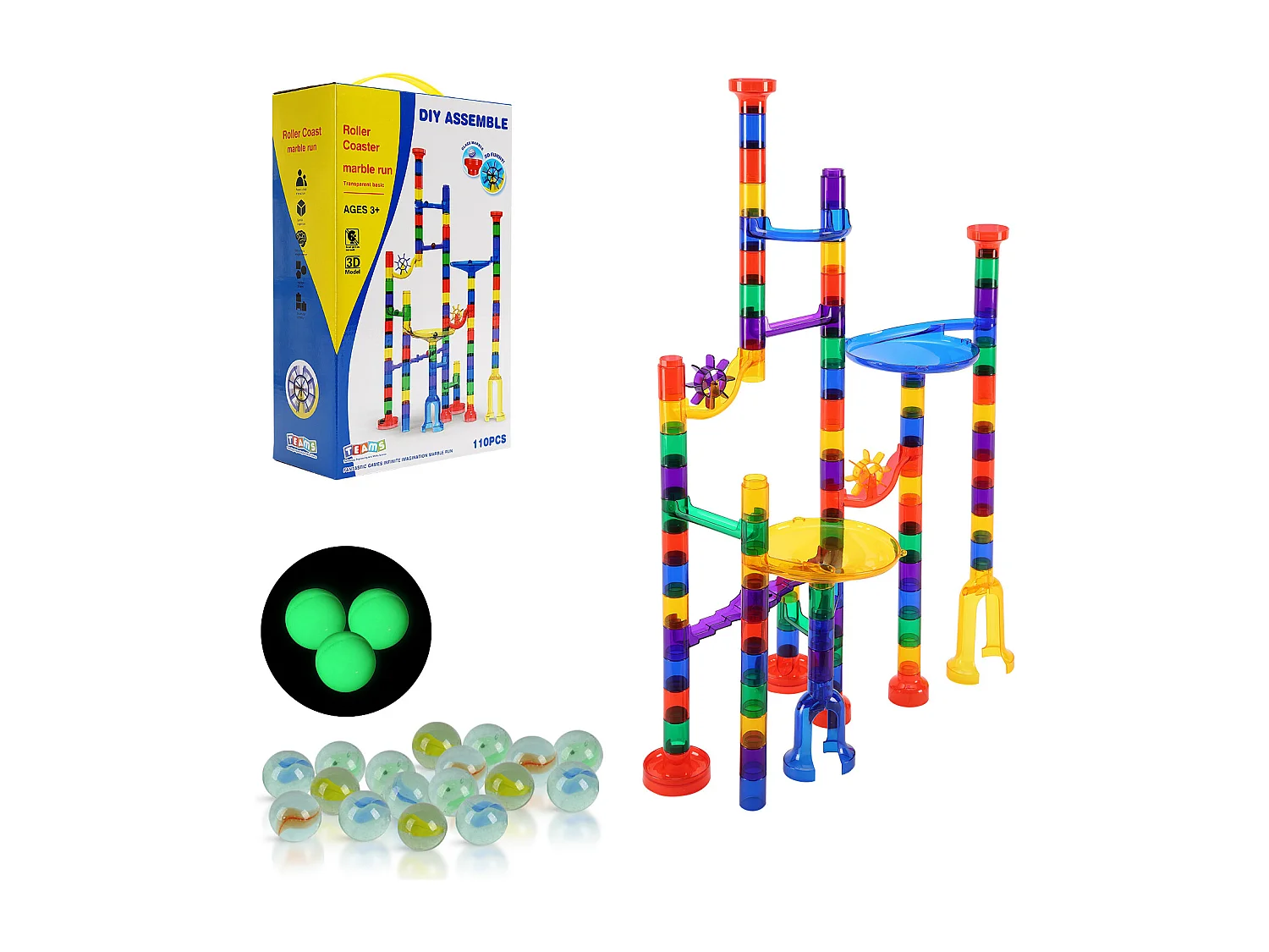 Circuit à Billes SucceBuy, 110 Pièces, 30 Billes, Jouet STEM pour Enfants de 3 Ans et Plus