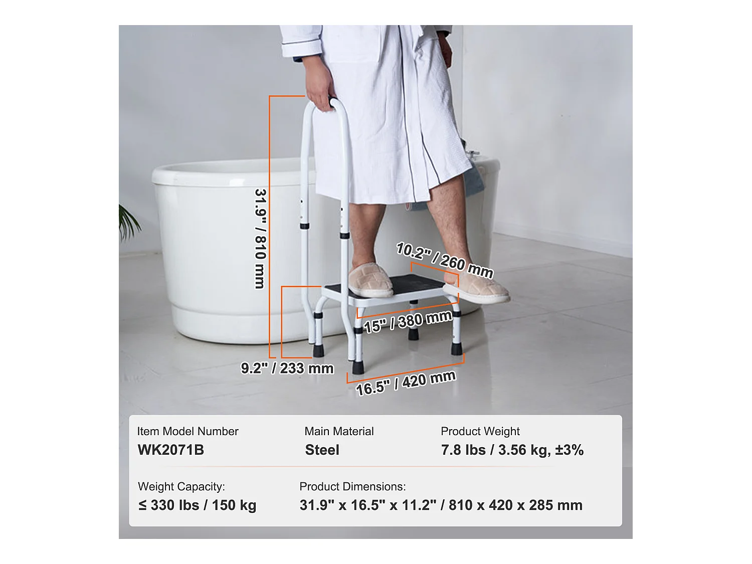Treppstuhl-Leiter SucceBuy, 3 Verstellbare Höhen mit Griff, Maximale Belastung 150 kg für Camping-Car