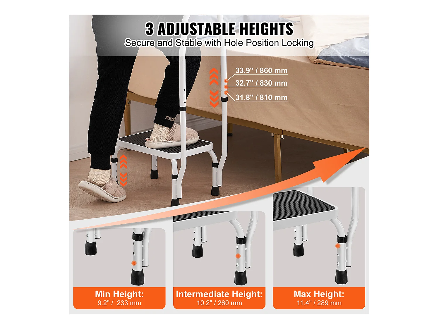 Treppstuhl-Leiter SucceBuy, 3 Verstellbare Höhen mit Griff, Maximale Belastung 150 kg für Camping-Car