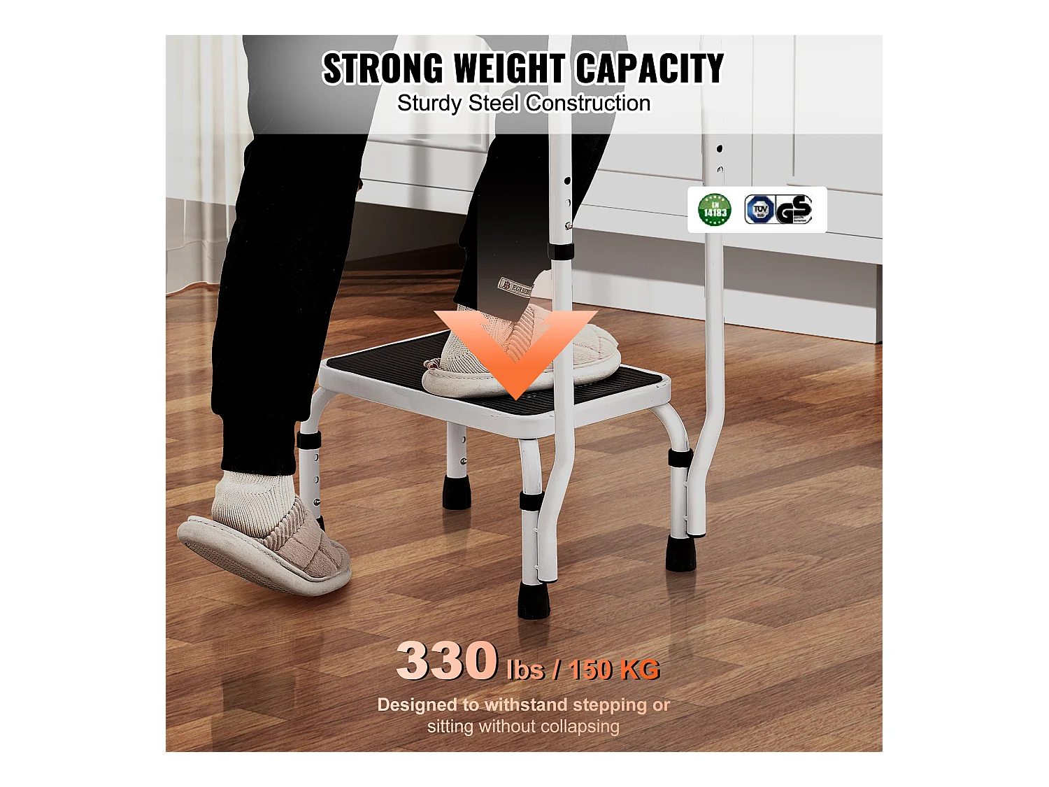 Treppstuhl-Leiter SucceBuy, 3 Verstellbare Höhen mit Griff, Maximale Belastung 150 kg für Camping-Car